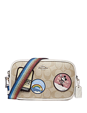 Coach Signature Canvas Crossbody Pouch with Minnie Mouse Patches | Stylish Women's Shoulder Bag for Everyday Use, Travel & Shopping