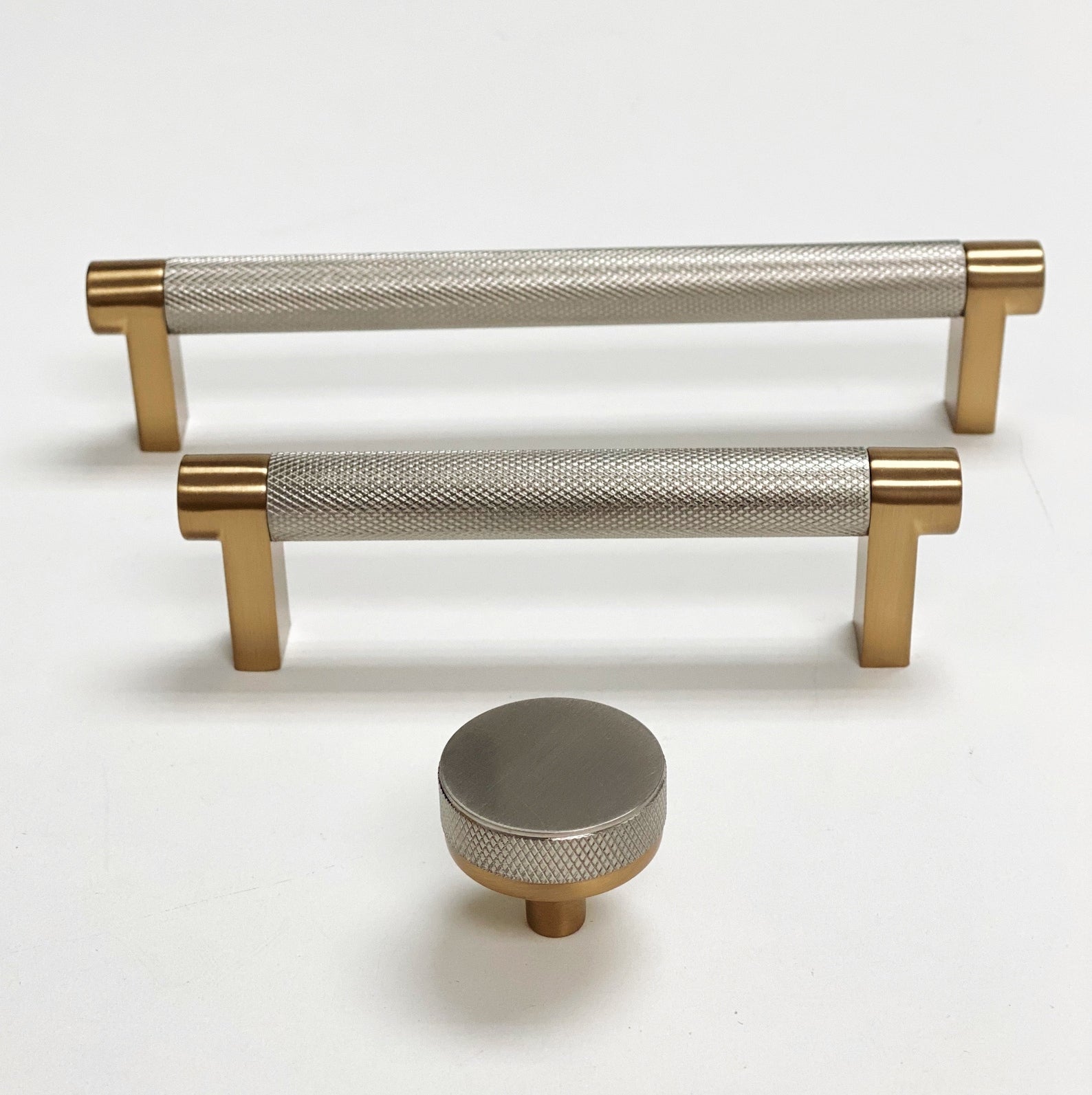 Premium Knurled Champagne Bronze & Brushed Nickel Cabinet Knobs and Pulls - Elegant Hardware for Kitchen, Bathroom & Furniture Upgrades