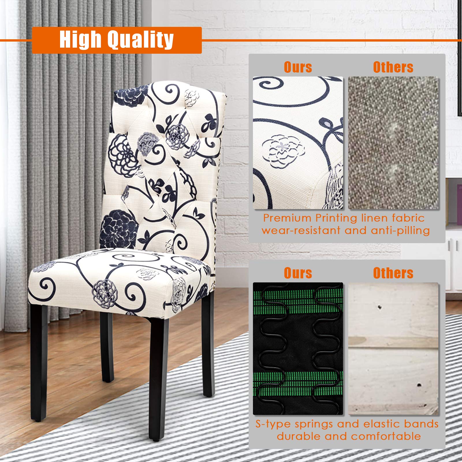 Giantex 4-Piece Tufted Fabric Dining Chair Set with Nailhead Trim, Padded Seat & Tall Backrest - Modern Upholstered Armless Parsons Chairs for Kitchen, Dining Room, Breakfast Nook & Home Decor