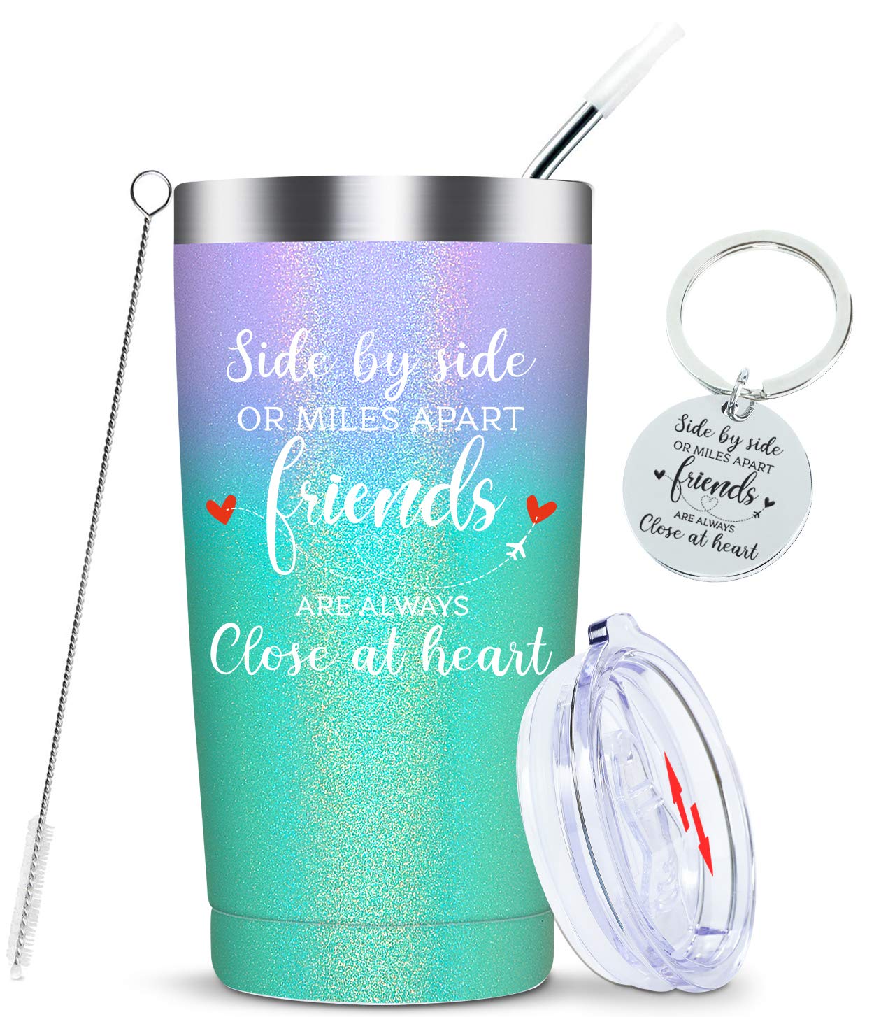 Best Long Distance Friendship Gifts for Women - 20oz Stainless Steel Insulated Tumbler with Straw, Multicolor - Birthday & Christmas Present for Best Friends - Perfect for Coffee, Tea & Cold Drinks at Work, Home or Travel