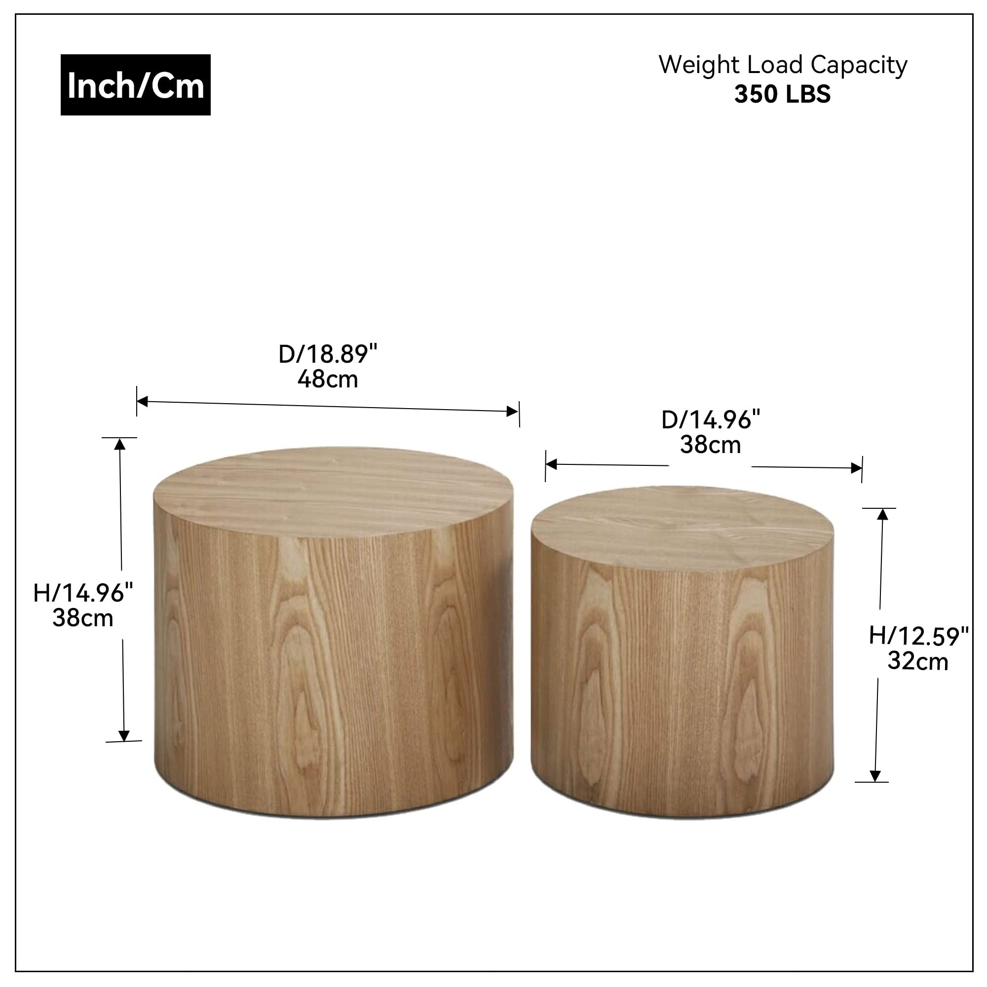 Kevinplus Round Wood Side Table Set of 2 - Small Coffee & End Tables for Living Room, Bedroom, Office - No Assembly Required (Oak/Walnut) - Perfect for Small Spaces, Nightstands & Modern Home Decor