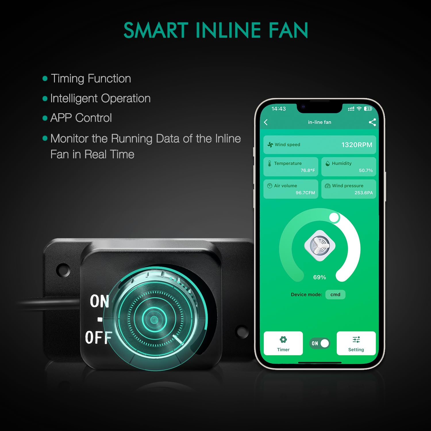 Mars Hydro iFresh 6 Inch Smart Inline Duct Fan with Variable Speed Controller - 402 CFM, WiFi App Control, Temp & Humidity Sensor - Ventilation Exhaust Fan for Grow Tents, Hydroponics, Greenhouses, Indoor Gardens (Perfect for Climate Control & Air Circulation)