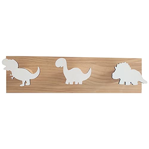 Dinosaur Wall Hooks for Kids - Wooden Coat Hangers for Boys Room, Nursery & Playroom Decor - White | Perfect for Organizing Jackets, Hats & Backpacks in Children's Bedrooms
