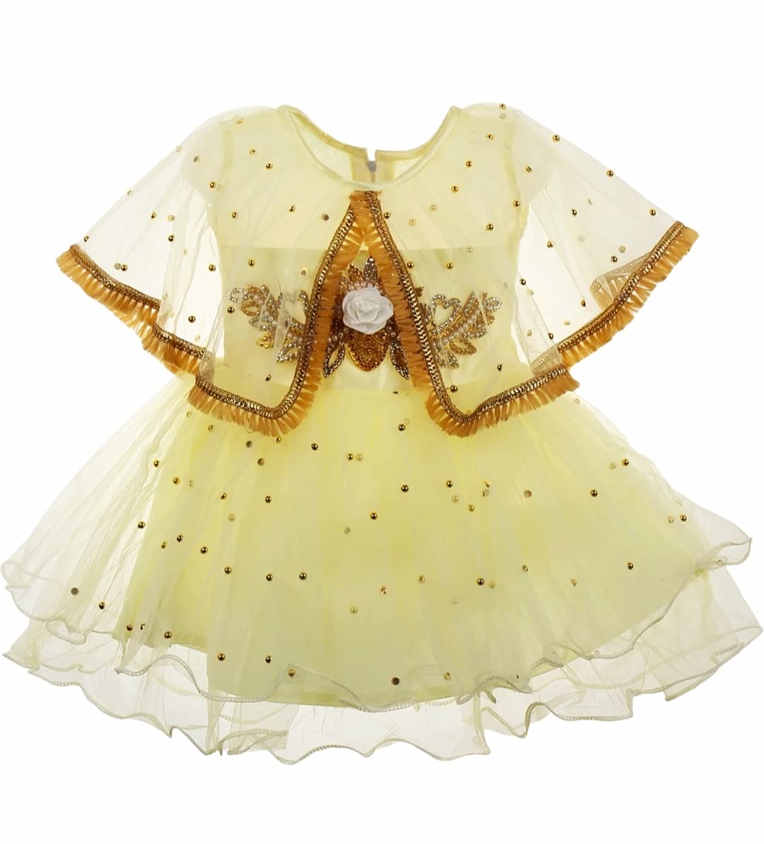 SV Garments Baby Girls Frock Dress - Soft Net Lace Dress for 6-12 Month Infants (Cream) | Perfect for Christening, Birthday Parties & Photo Shoots