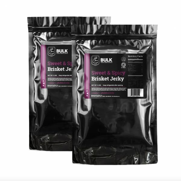 Premium Bulk Brisket Jerky - Sweet & Spicy Flavor - 5 Pound Pack - Perfect for Camping, Hiking & Road Trips