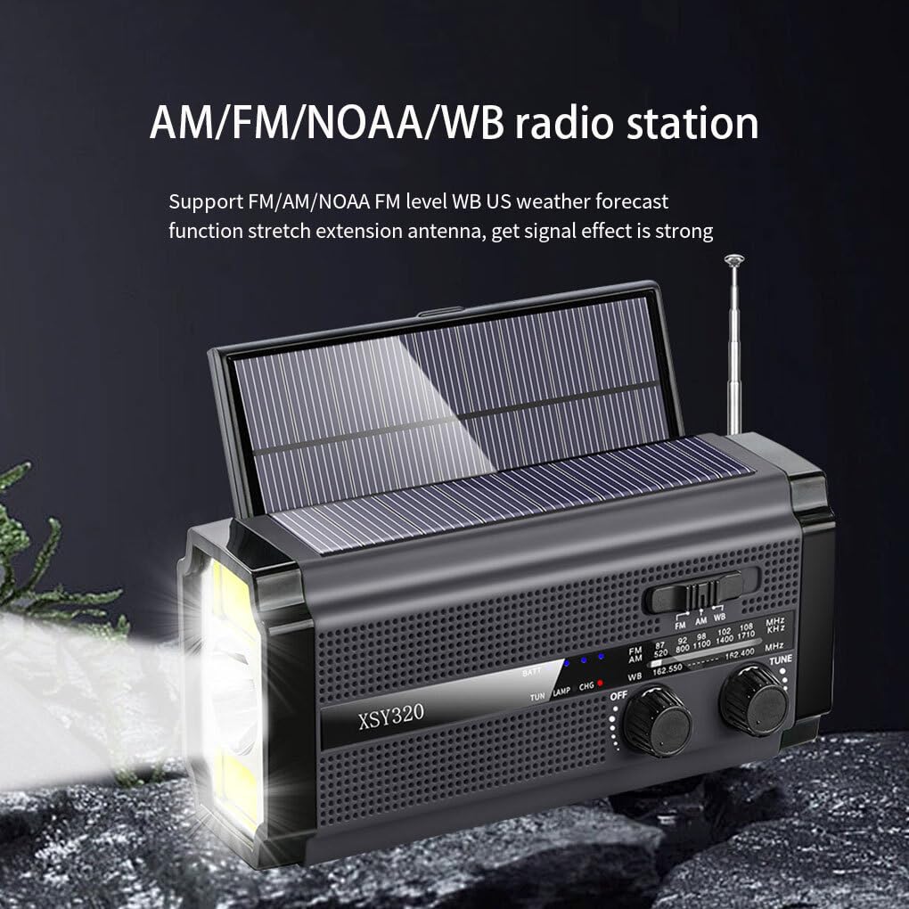 Kesurpae Portable Solar Emergency Radio with Hand Crank Charging, AM/FM/NOAA Weather Band, Stretch Antenna - Perfect for Outdoor Camping, Hiking & Emergency Preparedness (Dark Gray)