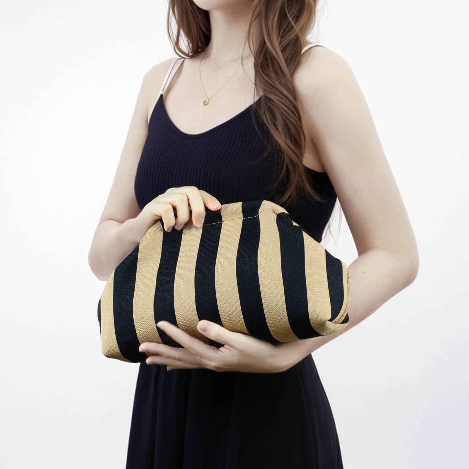 WOZEAH Summer Clutch Purse for Women - Crochet Dumpling Bag with Colorblock Stripes & Cloud Design | Perfect for Beach, Vacation & Casual Outings