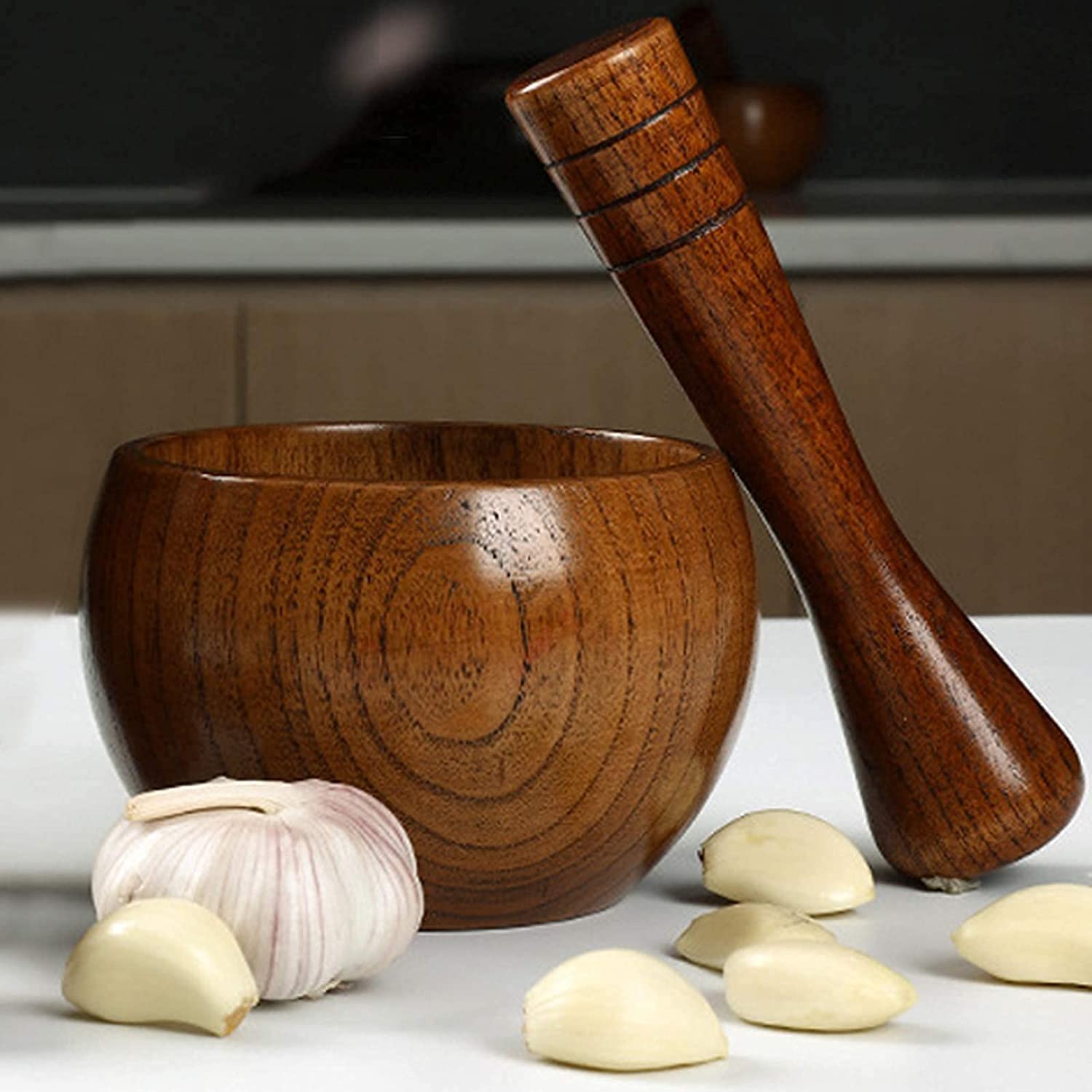 Premium Bamboo Mortar and Pestle Set - Natural Wood Spice & Herb Grinder for Pesto, Powder, Pills - Perfect for Kitchens, Apothecary & DIY Herbal Remedies - Ideal for Grinding Fresh Spices, Crushing Medications & Making Homemade Seasonings