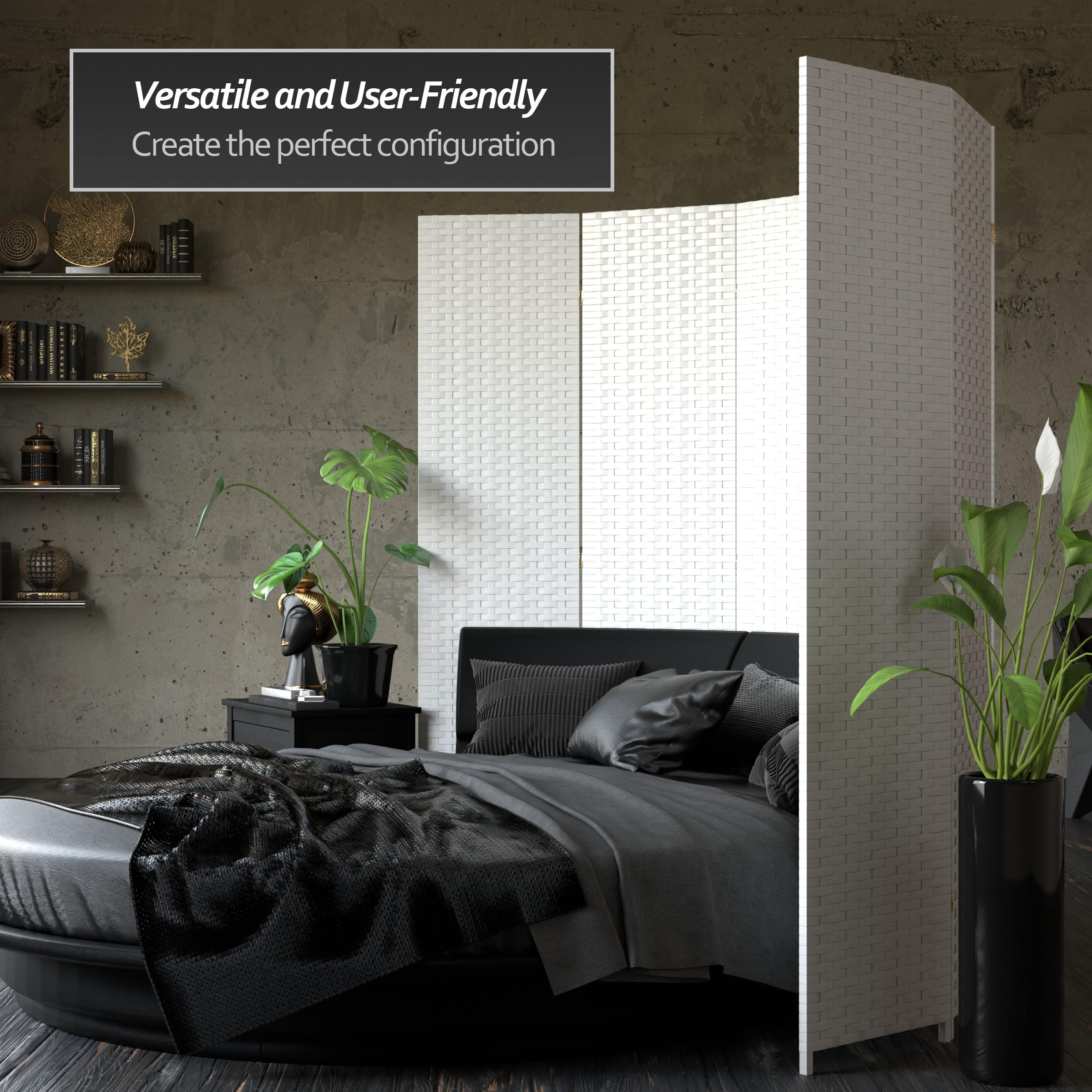 7 ft Tall Red Lantern Woven Fiber White 6-Panel Room Divider - Perfect for Home Decor, Office Partition & Asian-Themed Events