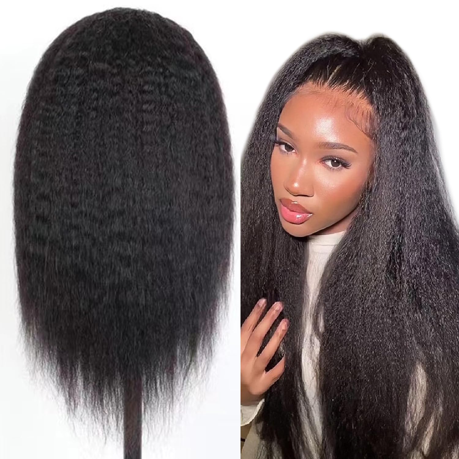Selina 30 Inch U Part Wigs Human Hair - Kinky Straight Yaki Remy Human Hair Wig for Women | Afro Kinky Straight Glueless U Part Wig | Perfect for Daily Wear, Parties & Protective Styling