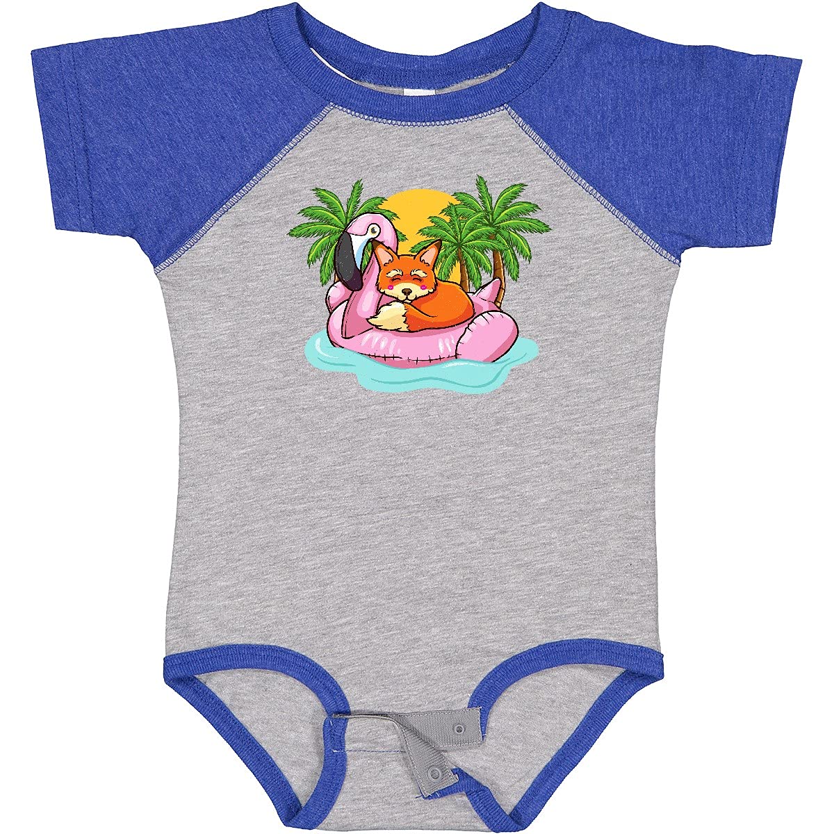 Inktastic Fox Flamingo Tropical Beach Vacation Baby Bodysuit - Cute Animal Print Onesie for Boys & Girls - Perfect for Summer Outings, Beach Trips, and Family Photos