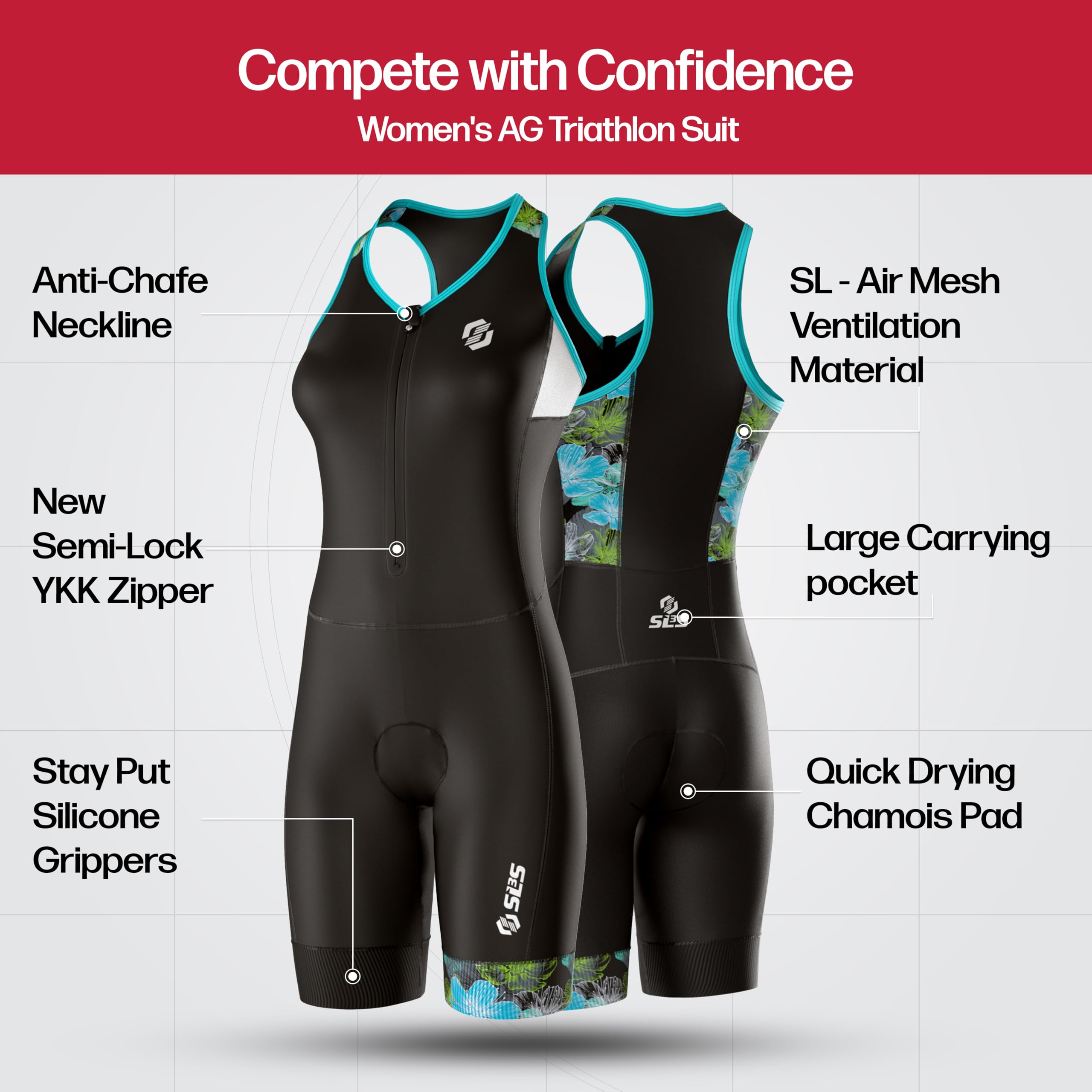 Women's Triathlon Suit - One Piece Tri Suit with Comfortable & Durable FRT Fabric - No Shelf Bra - Perfect for Sprint, Olympic & Ironman Races - Swim Bike Run Competition Gear