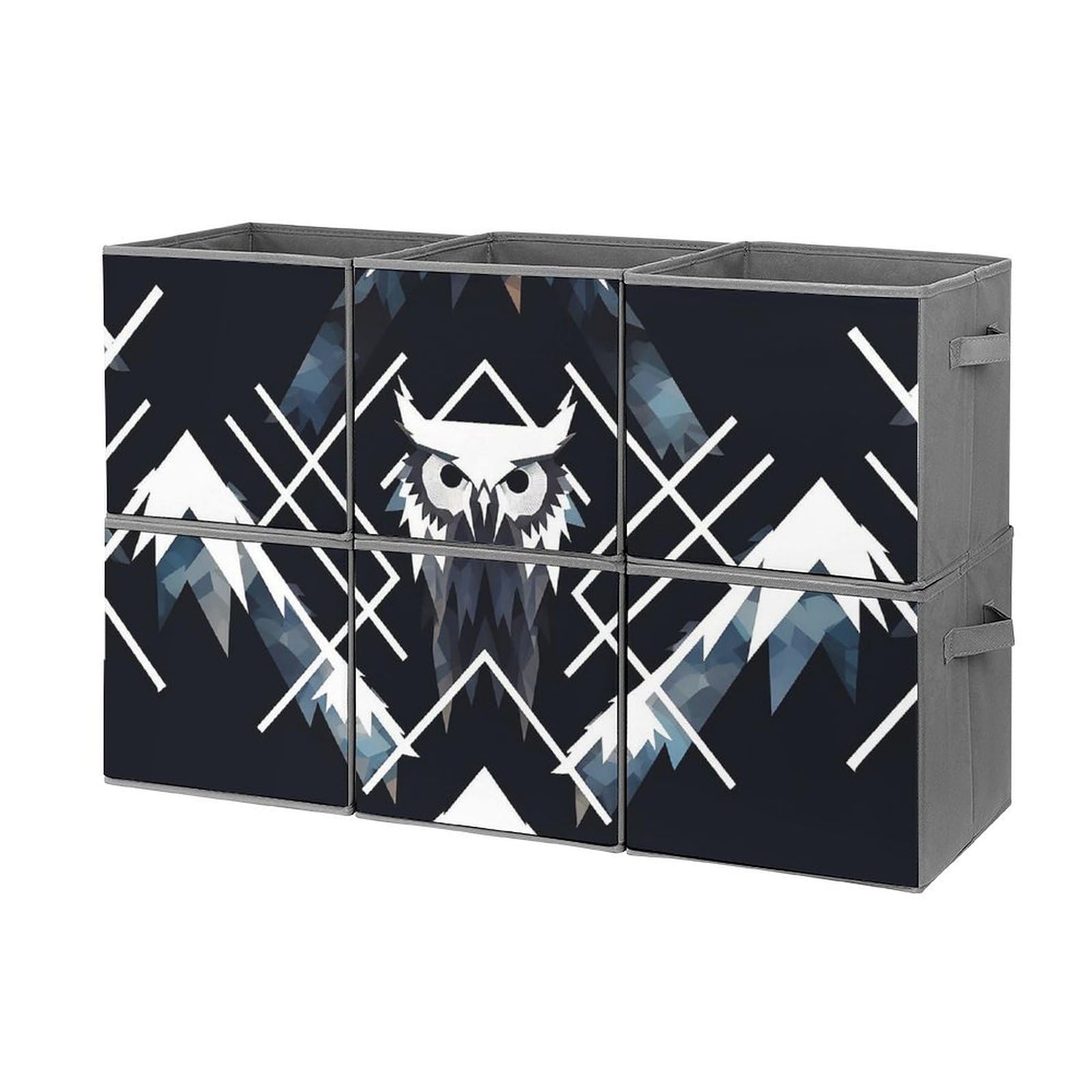 Peaks Owl Storage Bins 6-Pack Collapsible Fabric Baskets with Handles - Large Closet Organizer for Clothes, Toys & Home Organization | Perfect for Bedroom, Nursery & Pantry Storage