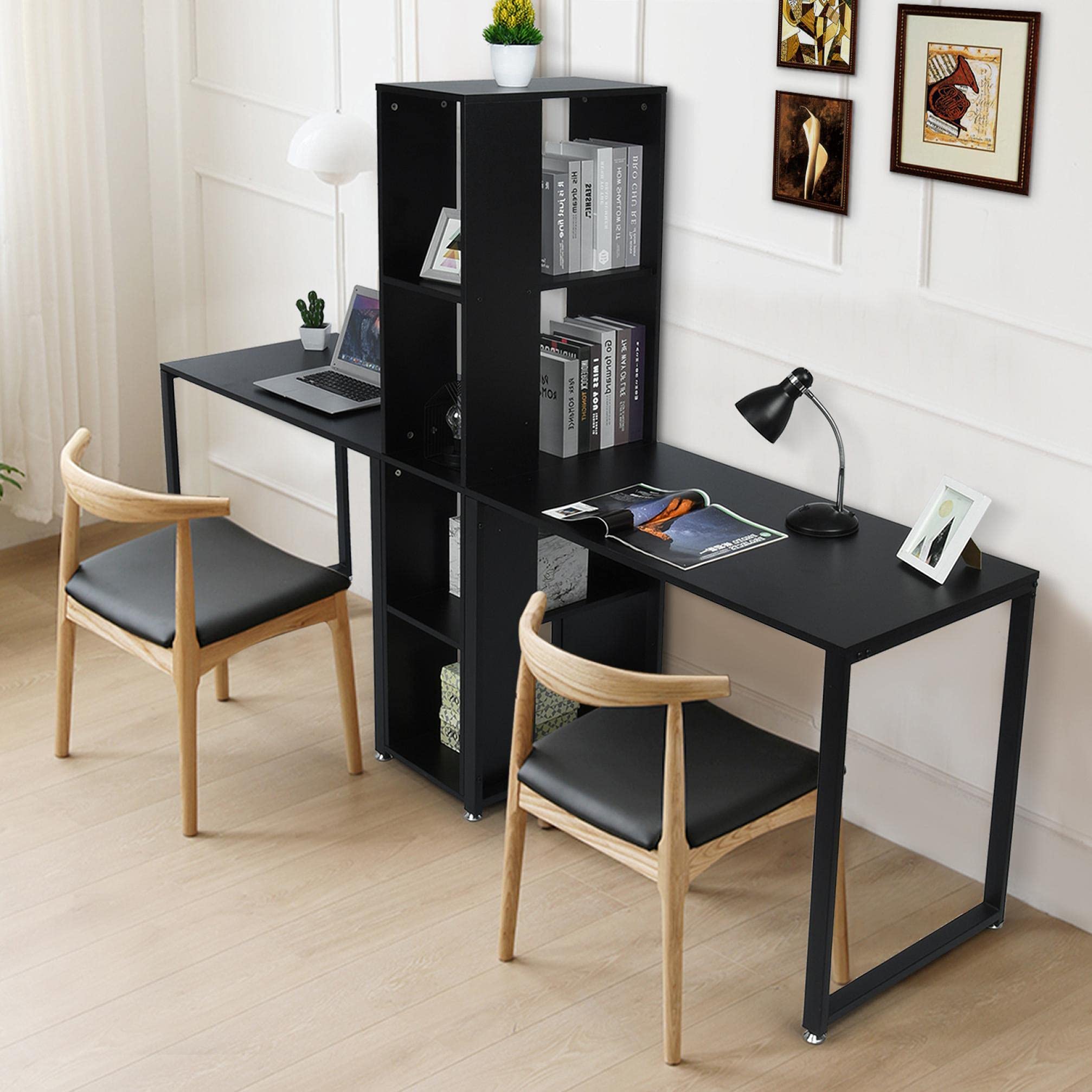AIBEN 78 Inches 2-Person Computer Desk with Storage Shelves, Extra Large Double Workstation Office Desk with Bookshelf for Home Office - Black | Perfect for Shared Workspaces, Home Offices & Small Business Setups