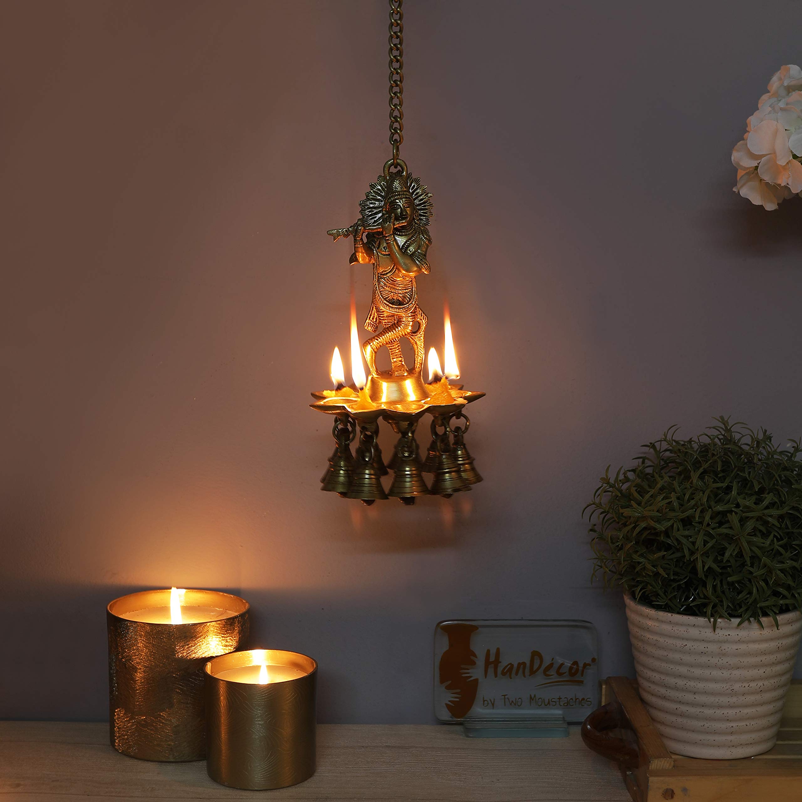 Krishna Brass Hanging Diya - Home Decor for Festivals & Pooja