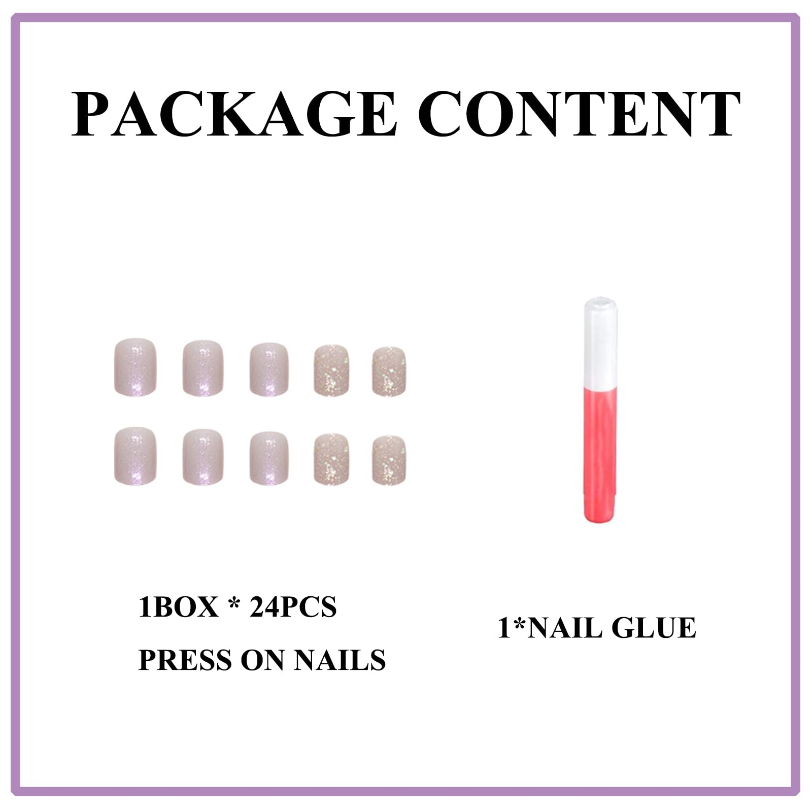**MERVF Square Press on Nails Short Fake Nails - Purple Chrome Squoval Glue on Nails with Glitter Design, 24pcs Acrylic Nails for Women, Glossy Solid Color False Nails - Perfect for Parties, Weddings, and Daily Wear**