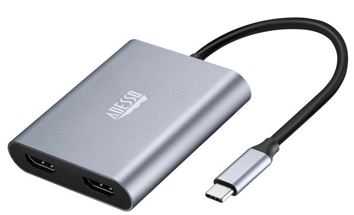 Adesso USB C to Dual HDMI Adapter - 4K 60Hz Dual Monitor Display for MacBook Pro/Air, Dell XPS, Surface - Work & Gaming Setup