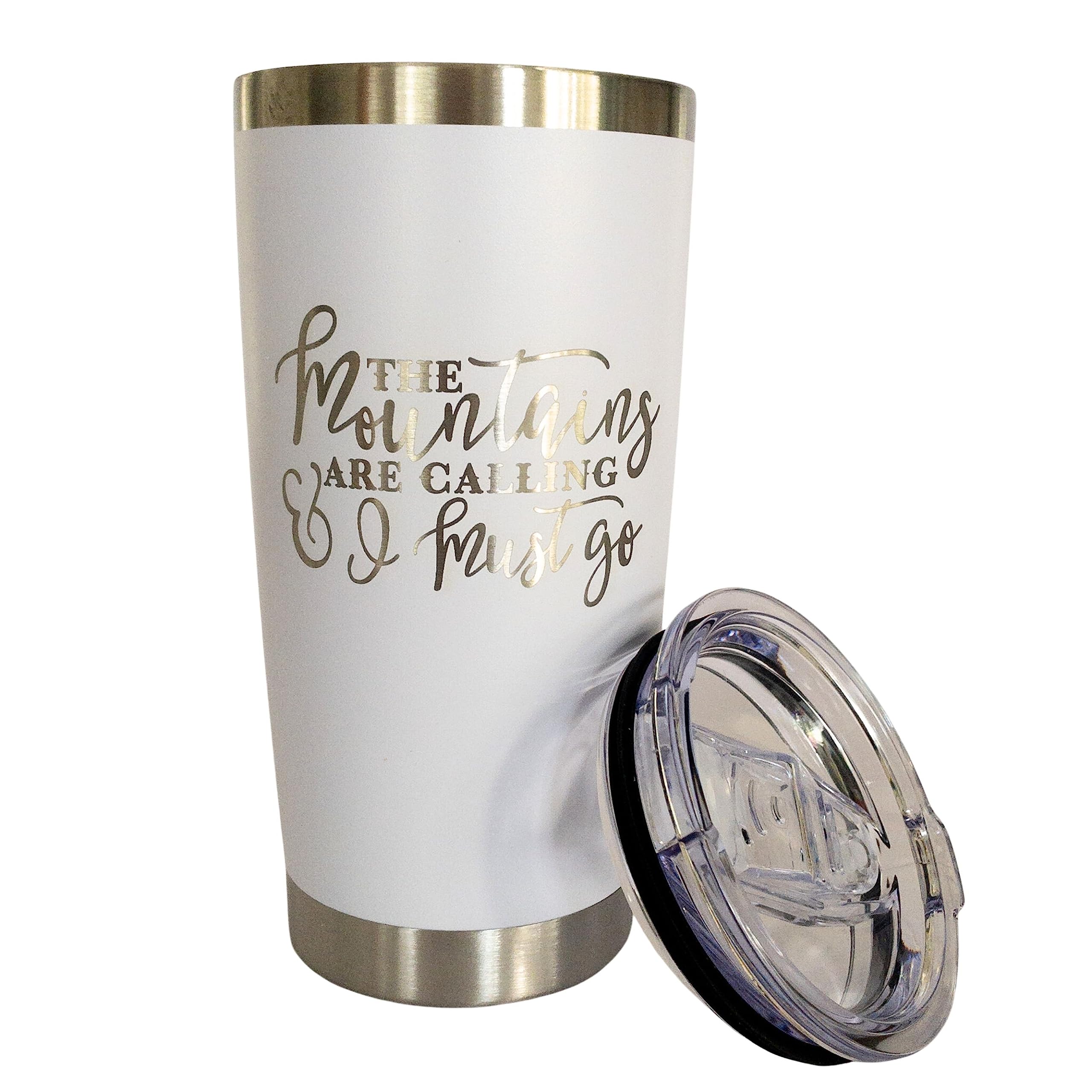 20oz Stainless Steel Travel Mug - Rocky Mountain Tumbler for RV, Camping & Outdoor Adventures | Insulated Coffee Cup for Hot & Cold Drinks | Perfect for Road Trips, Hiking & Daily Commute (White)