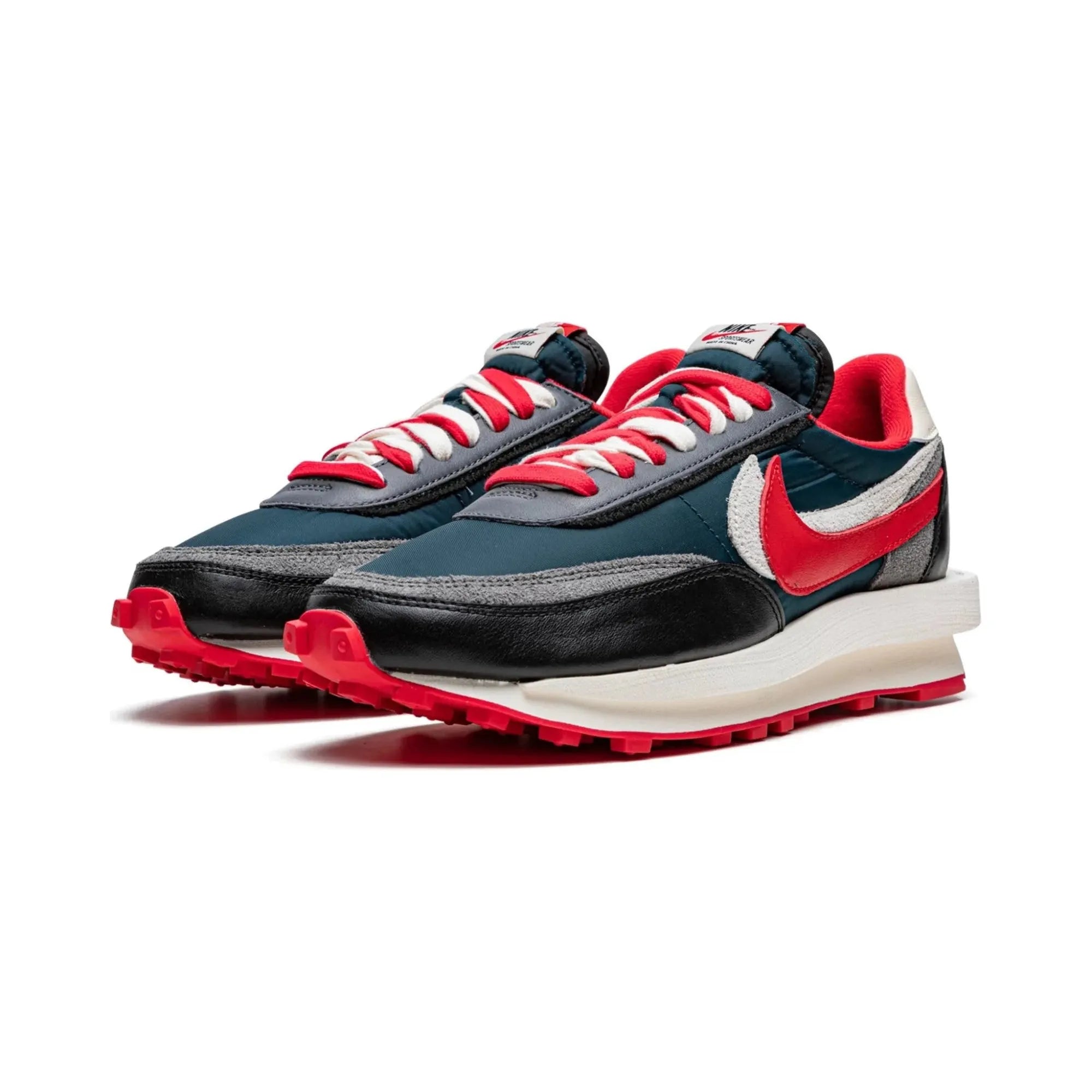 Nike LD Waffle X Sacai X UNDERCOVER Sneakers - Midnight Spruce & University Red Colorway - Limited Edition Collab Shoes for Running, Streetwear & Fashion Outfits