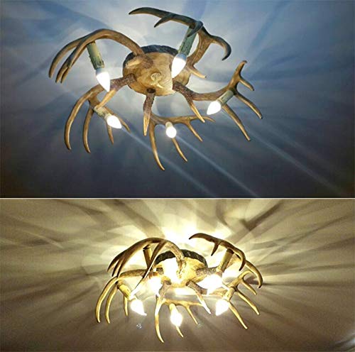 Rustic Antler Flush Mount Ceiling Light Fixture - LED Resin Chandelier for Living Room, Restaurant, Cafe - Perfect for Farmhouse, Lodge & Cabin Decor
