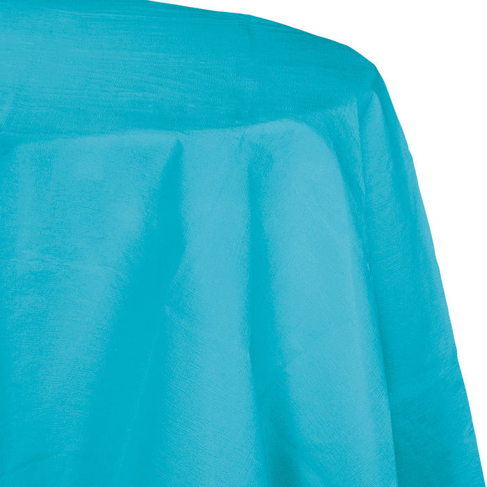 12-Pack Bulk Bermuda Blue Round Paper Table Covers - 82 Inch Disposable Party Tablecloths for Birthday, Wedding & Holiday Decorations
