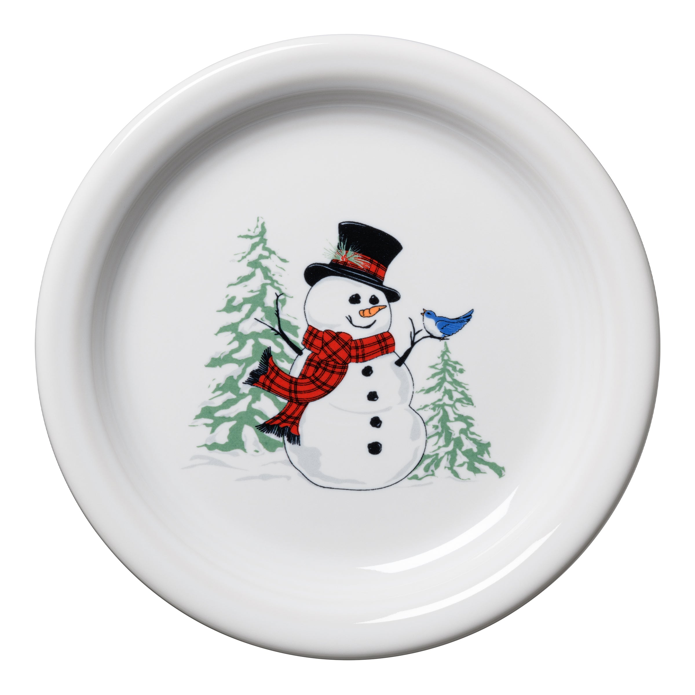 Snowman Bistro Coupe 6.25 Inch Appetizer Plates - Set of 4 for Holiday Parties, Christmas Dinner & Dessert Serving - Durable Porcelain Small Plates