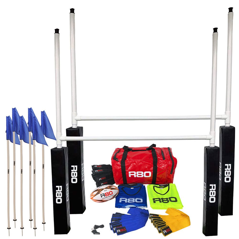 R80 Junior Rippa Team Football Goal Sets with Posts & Corner Poles - Perfect for Youth Soccer Practice, Backyard Games, and School PE Classes