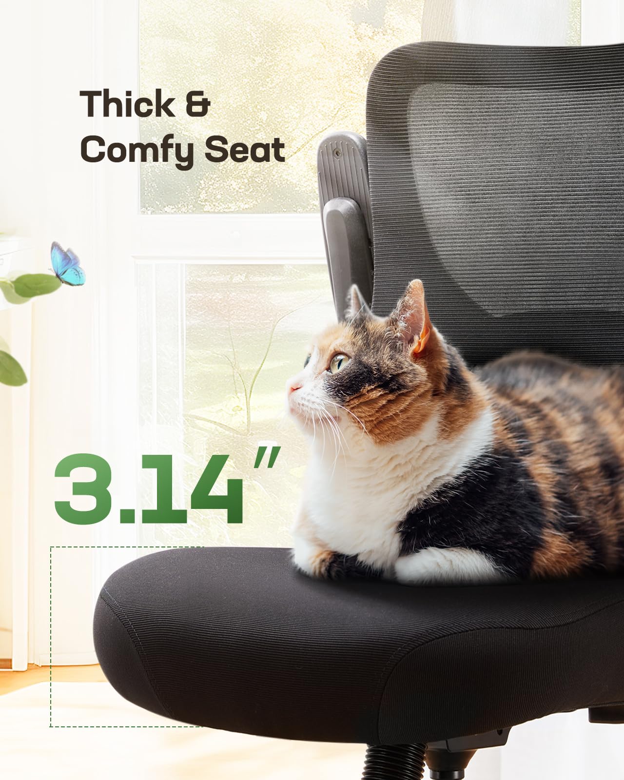 Ergonomic Office Chair with Adjustable Lumbar Support & 3-Way PU Armrests - Breathable Mesh Computer Desk Chair for Home Office, Gaming & Work - Comfortable Swivel Task Chair with Rolling Wheels for Long Hours Sitting