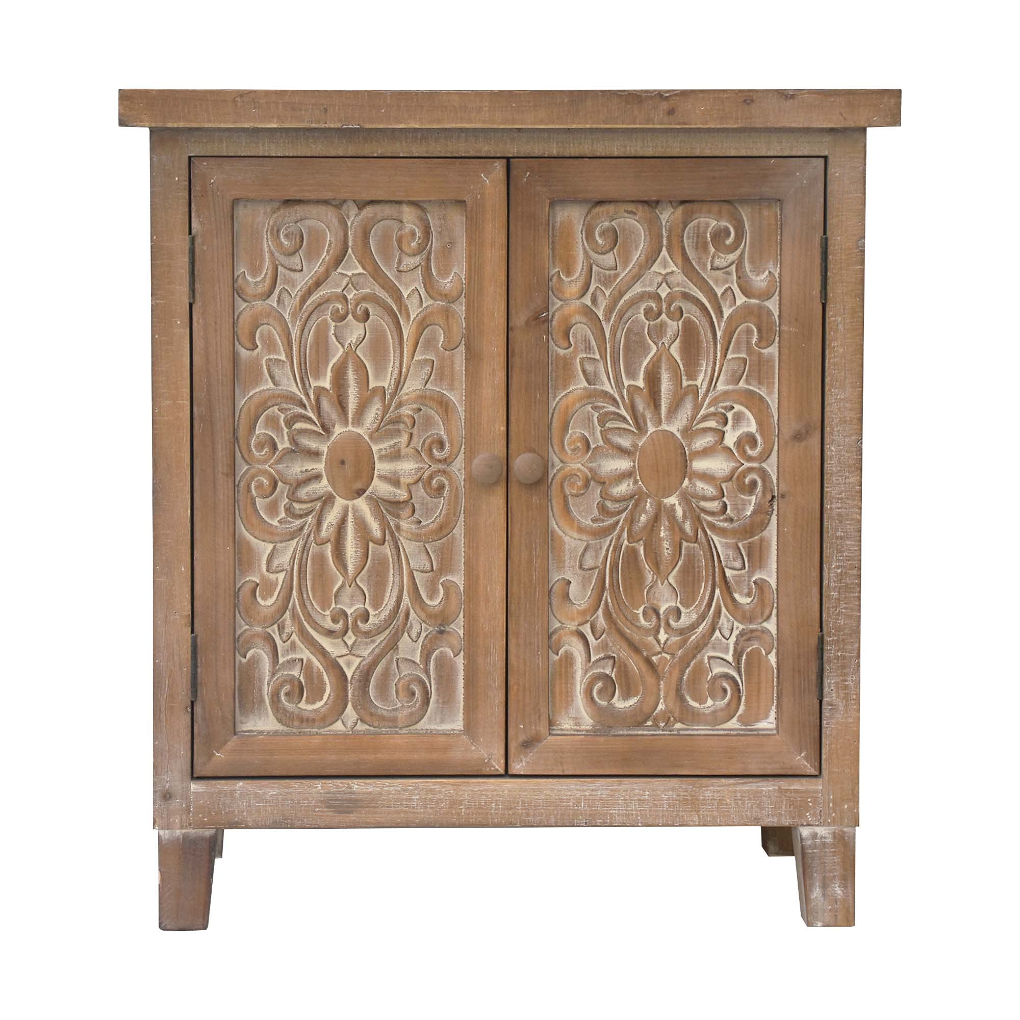 Rustic Wood Storage Cabinet with Carved Doors - Solid Wood Entryway Sideboard for Living Room, Bedroom, Kitchen & Bathroom - Perfect for Home Organization and Farmhouse Decor