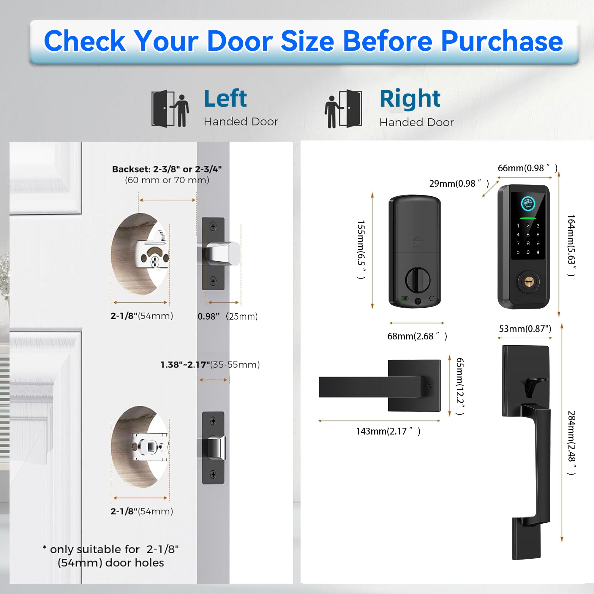 Smart Fingerprint Door Lock with Keypad & Bluetooth - 5-in-1 Keyless Entry Deadbolt with Auto Lock & Handle Set (Black) - Perfect for Home Security & Smart Access Control