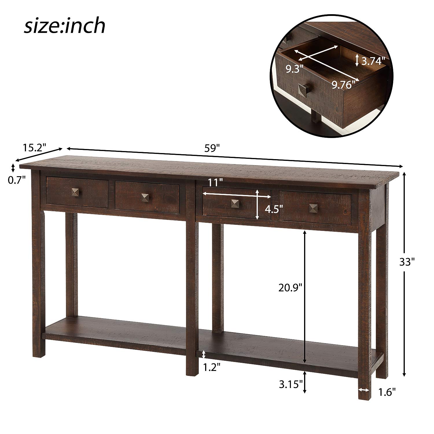 Rustic Console Table with Drawer & Shelf - Brushed Texture Sofa Table for Entryway, Living Room & Dining Room - Blue | Perfect for Small Spaces & Home Decor