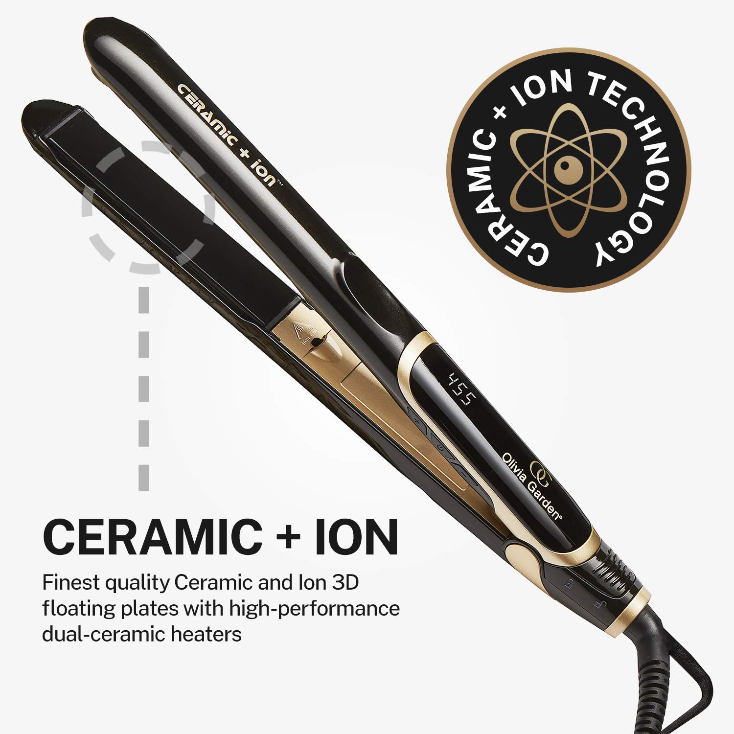 Olivia Garden Ceramic + Ion Pro Flat Iron - Dual Voltage Hair Straightener with 3D Floating Plates & 11 Temperature Settings for Salon-Quality Styling at Home or Travel