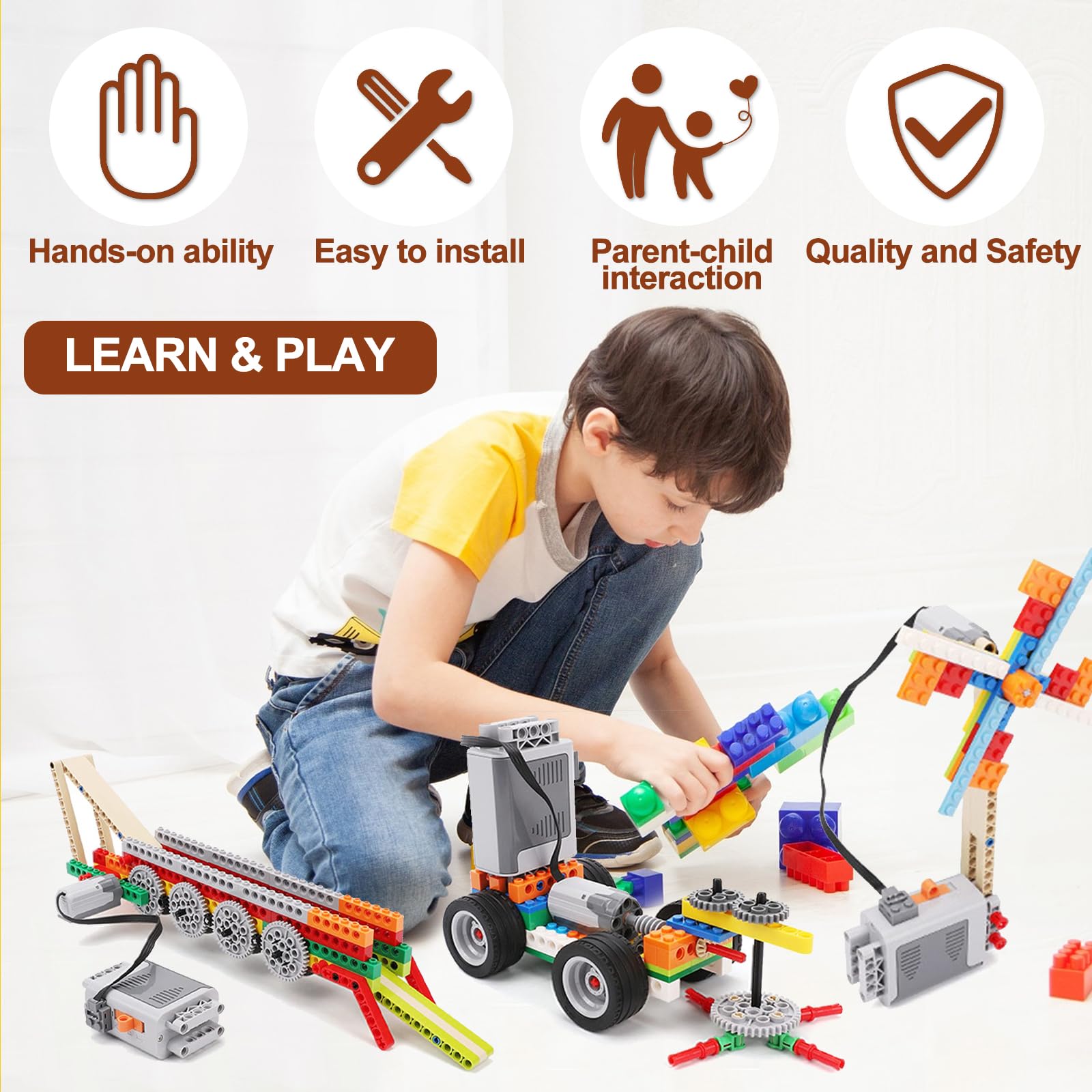 40pcs Lego Technic Power Function Motor Set - M, L, XL, Servo & Train Motors with Remote Control, Battery Box, Receiver, Light Cable & Wires for Robotics, STEM Projects & Model Building
