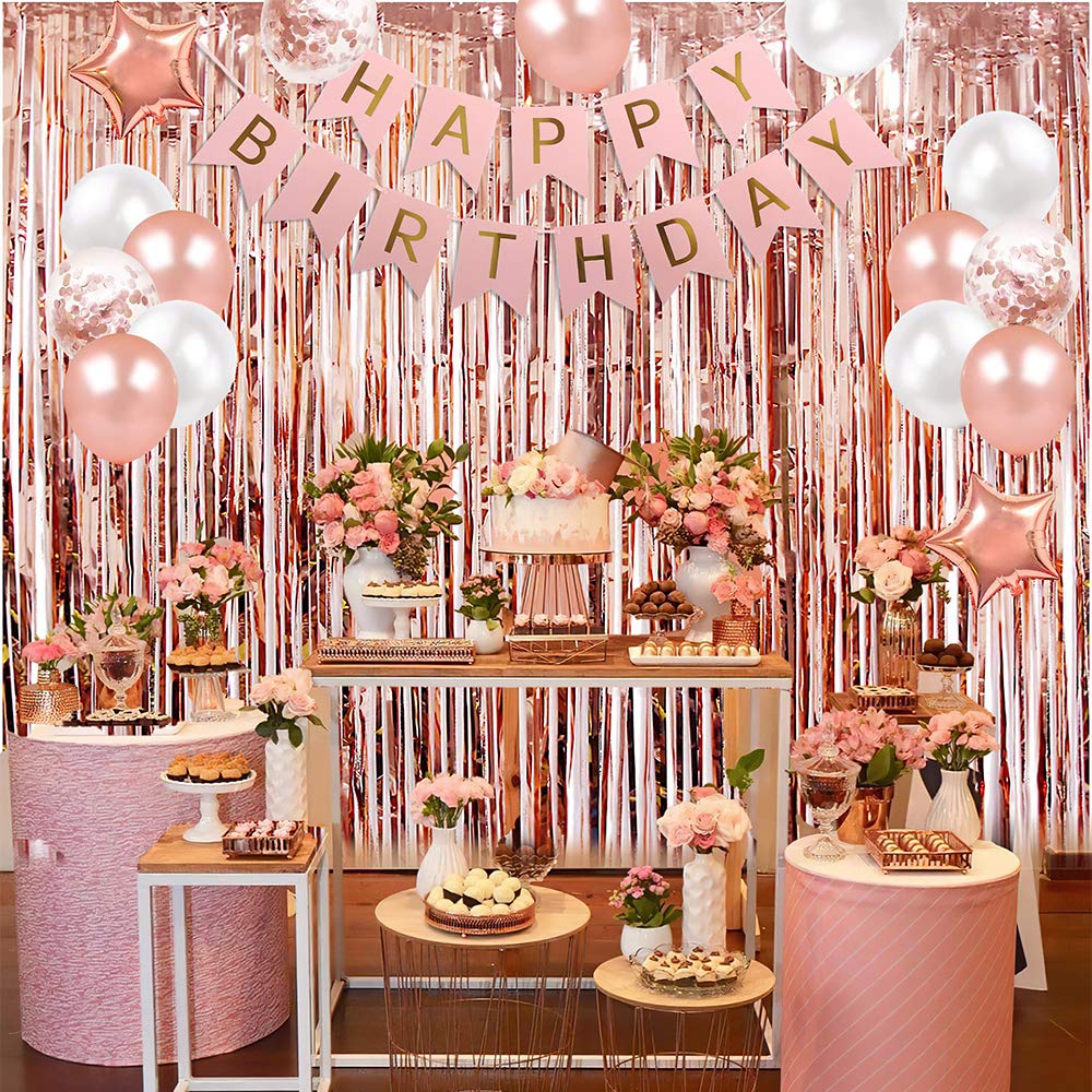 Elegant Rose Gold Birthday Party Decorations Set - Happy Birthday Banner, Confetti, Balloons & Tassels for Girls | Perfect for Birthday Celebrations, Baby Showers & Special Events