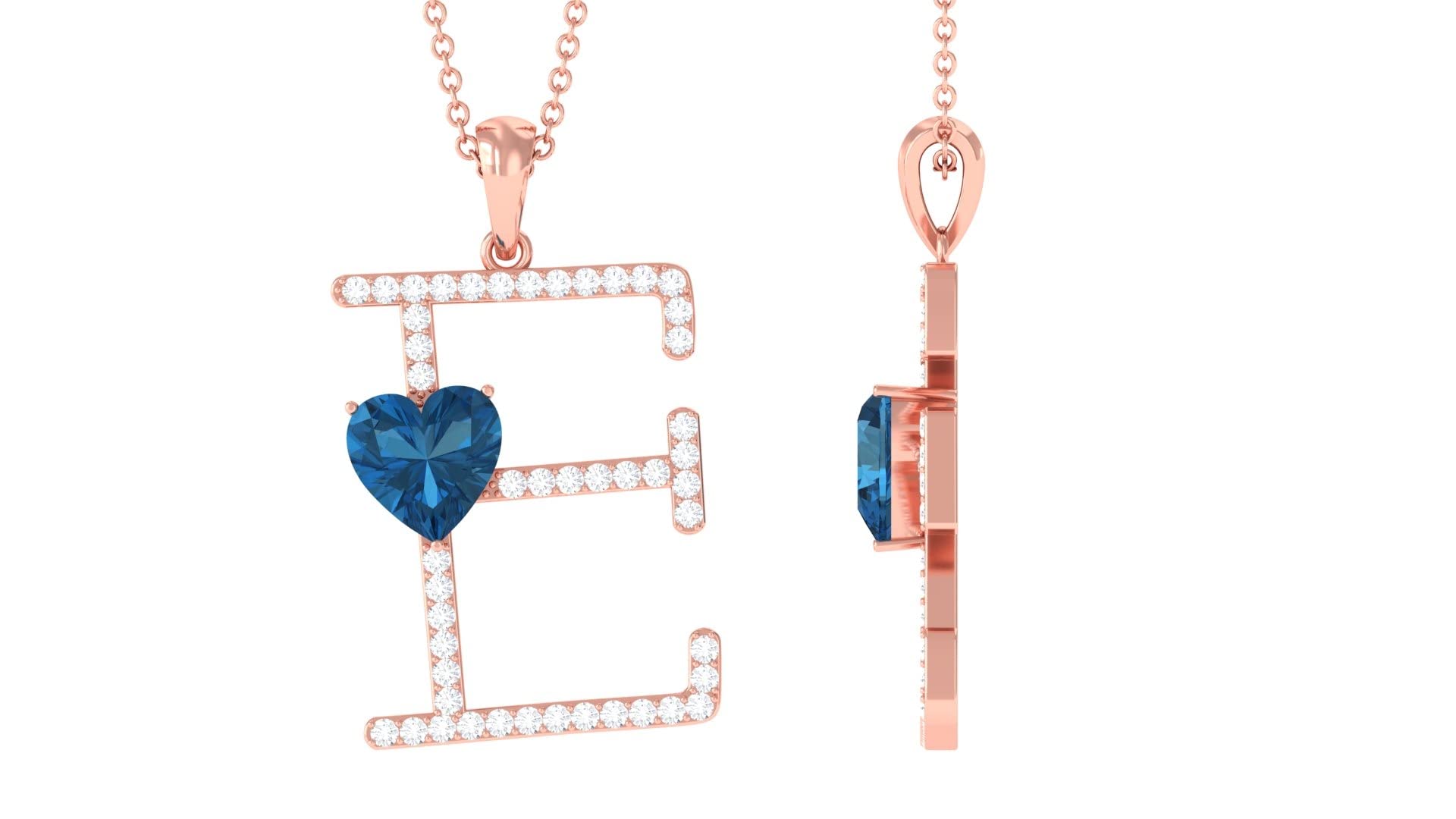 London Blue Topaz & Moissanite Initial Pendant Necklace for Women - A to Z Personalized 14K Solid Gold Jewelry - Perfect for Birthdays, Anniversaries & Special Occasions