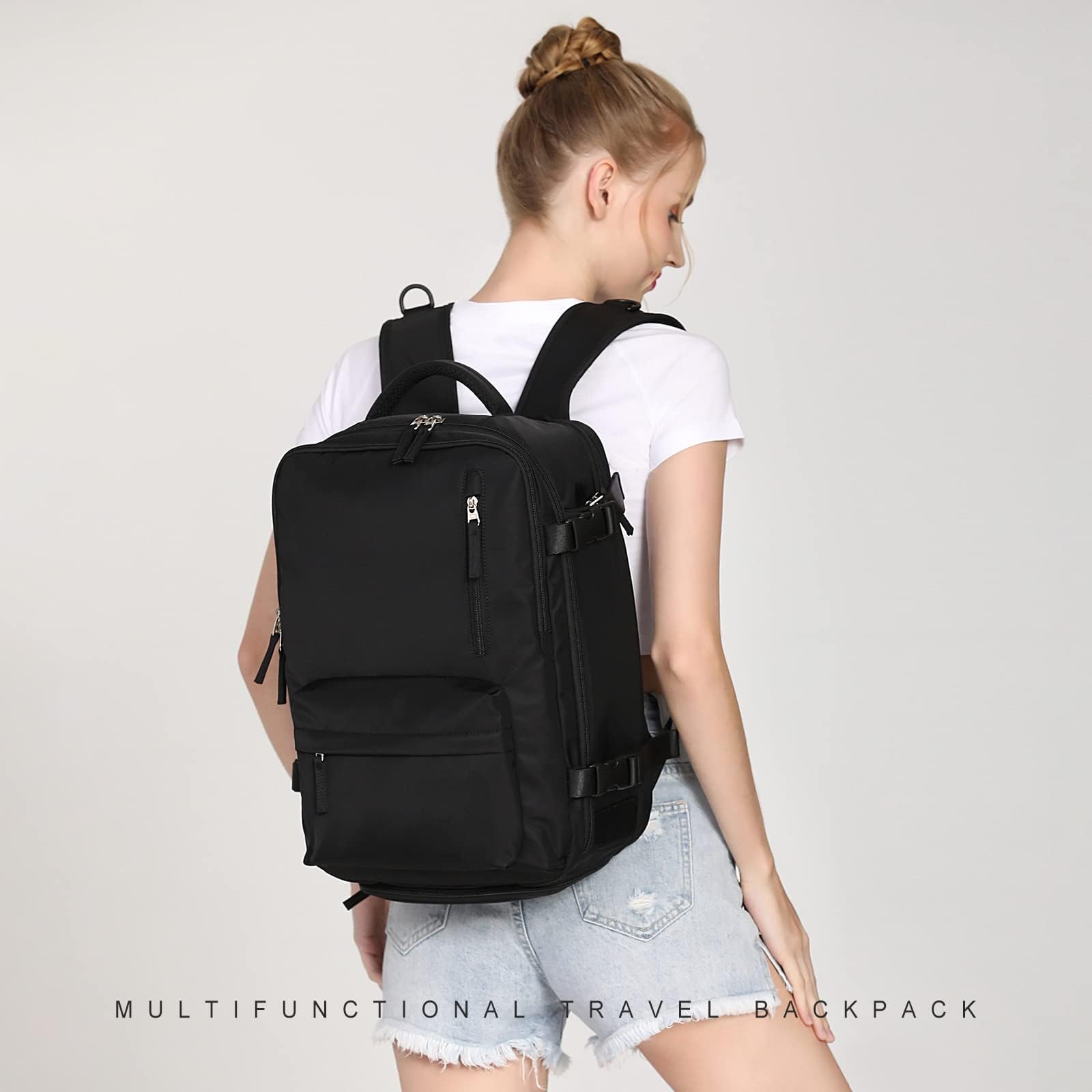 TSA Approved Underseat Carry On Backpack for Women - 14 Inch Laptop Travel Backpack, Cabin Bag Airplane Personal Item, Business Casual Work & Weekend Getaway - Compact Black Hand Luggage for Flights