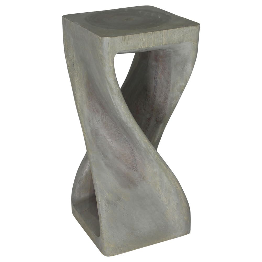 Haussmann Original Wood Twist Stool 12x12x26 Inch - Modern Grey Oil Finish Bar Stool for Kitchen Island, Dining Room & Home Decor