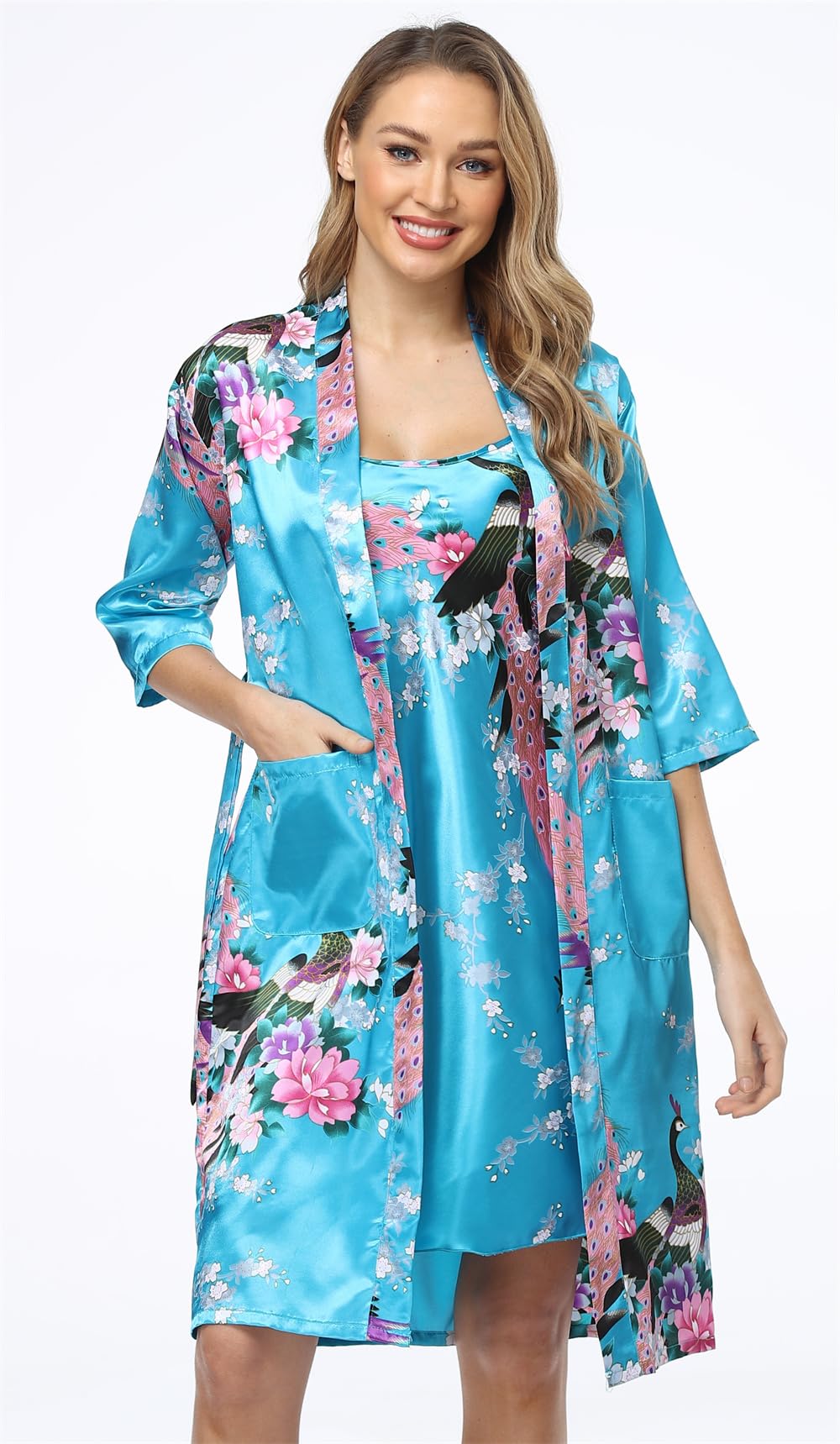 Luxury Satin Kimono Robe & Camisole Set for Women - Soft Loungewear Sleepwear Pajama Outfit - Perfect for Spa, Bridal Shower, and Relaxing at Home