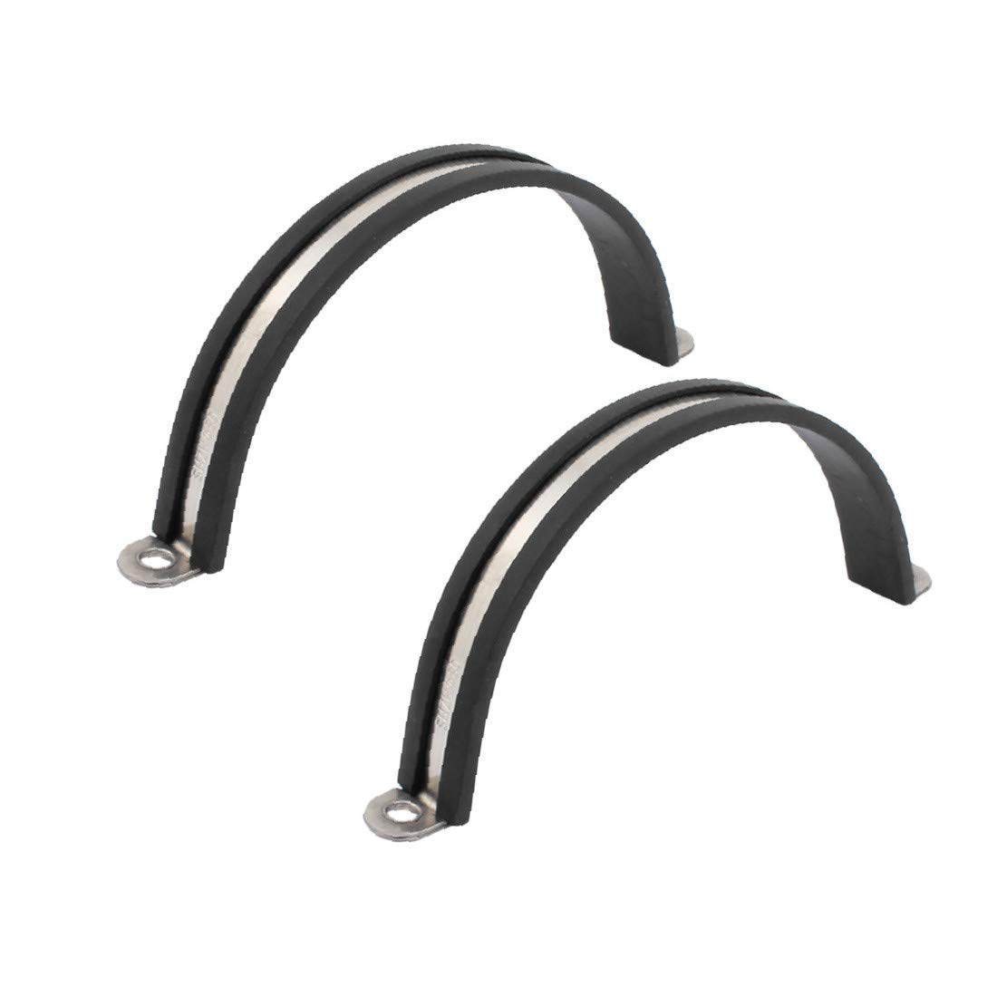 X-DREE 2Pcs 80mm Dia Rubber Lined U-Shaped Stainless Steel Hose Pipe Clamps - Heavy Duty Cable Clips for Automotive, Marine & Industrial Use - Perfect for Securing Hoses, Pipes & Cables in Harsh Environments