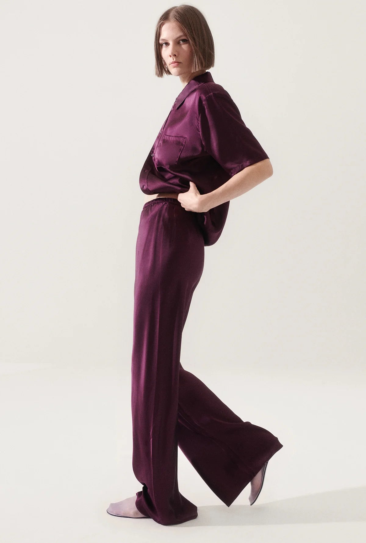 Stylish Bias Cut Pants in Blood Plum Color - Perfect for Office Wear & Casual Outfits