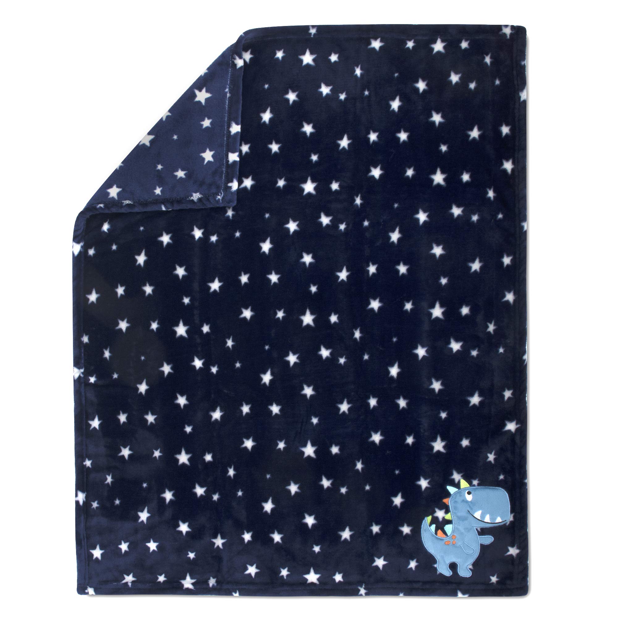 Soft Plush Fleece Baby Blanket for Boys & Girls - Cozy Crib Throw with Dinosaur Print (Blue) - Perfect for Nursery, Stroller, and Travel Use