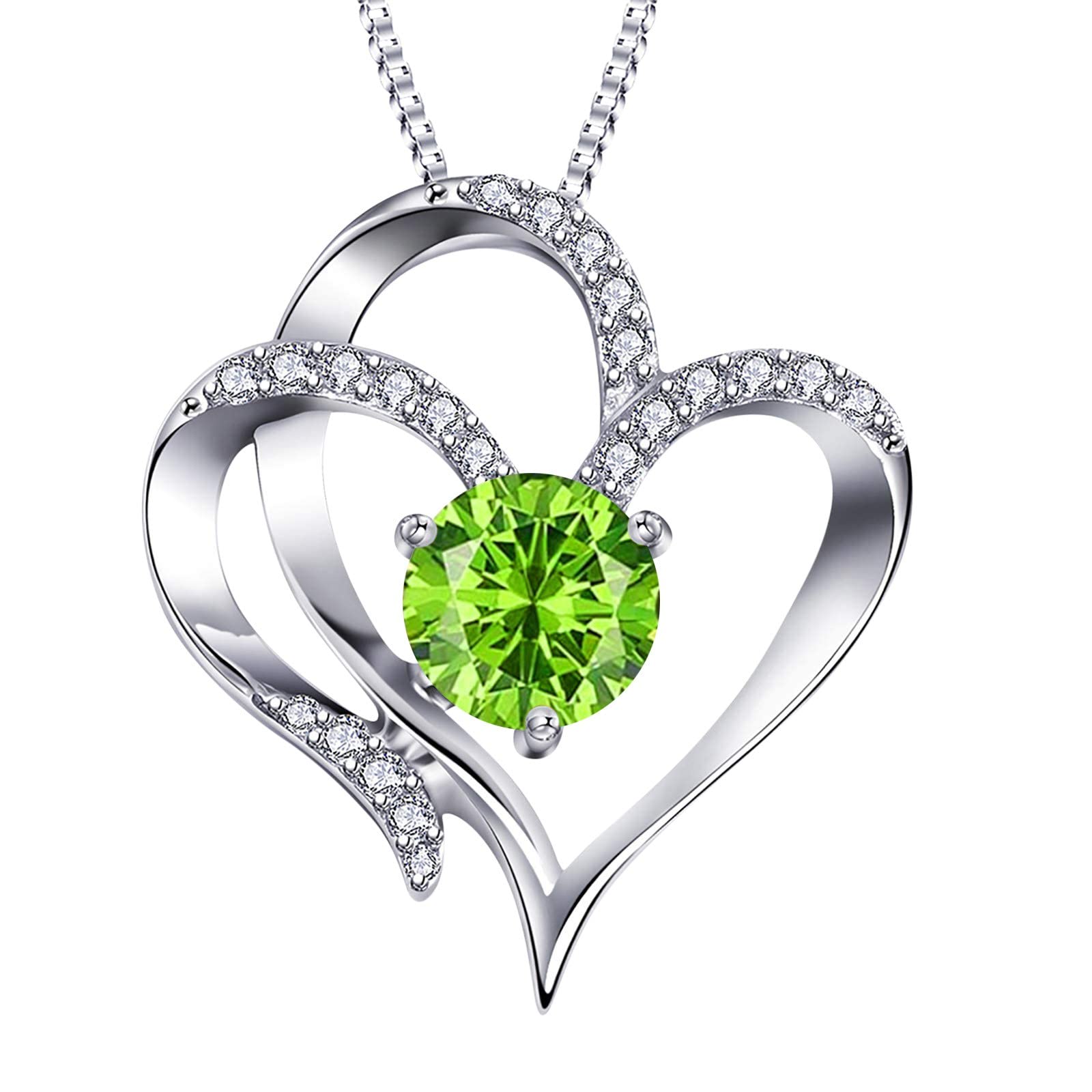 12 Love Necklace Silver Pendant with Birthstone - Heart Shaped Zircon Crystal Pendant Necklace for Women | Perfect Gift for Anniversary, Birthday & Valentine's Day