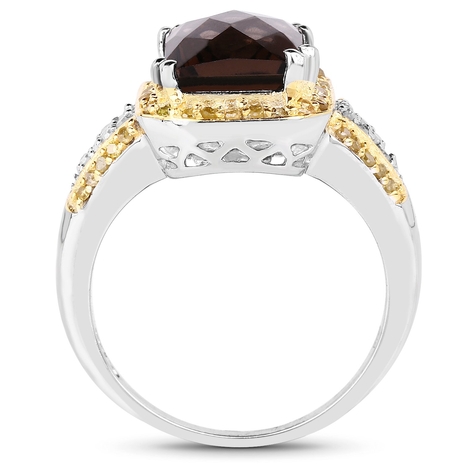 4.33 Carat Genuine Swiss Blue Topaz Ring with Champagne & White Diamonds in .925 Sterling Silver - Elegant Jewelry for Weddings, Anniversaries & Special Occasions