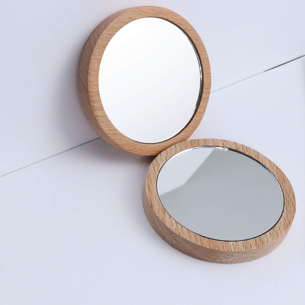 Lurrose 2PCS Wooden Compact Mirror for Purse - Mini Round Makeup Mirror for Travel, Home & On-the-Go Touch Ups - Perfect Cosmetic Mirror for Women's Handbags & Vanity