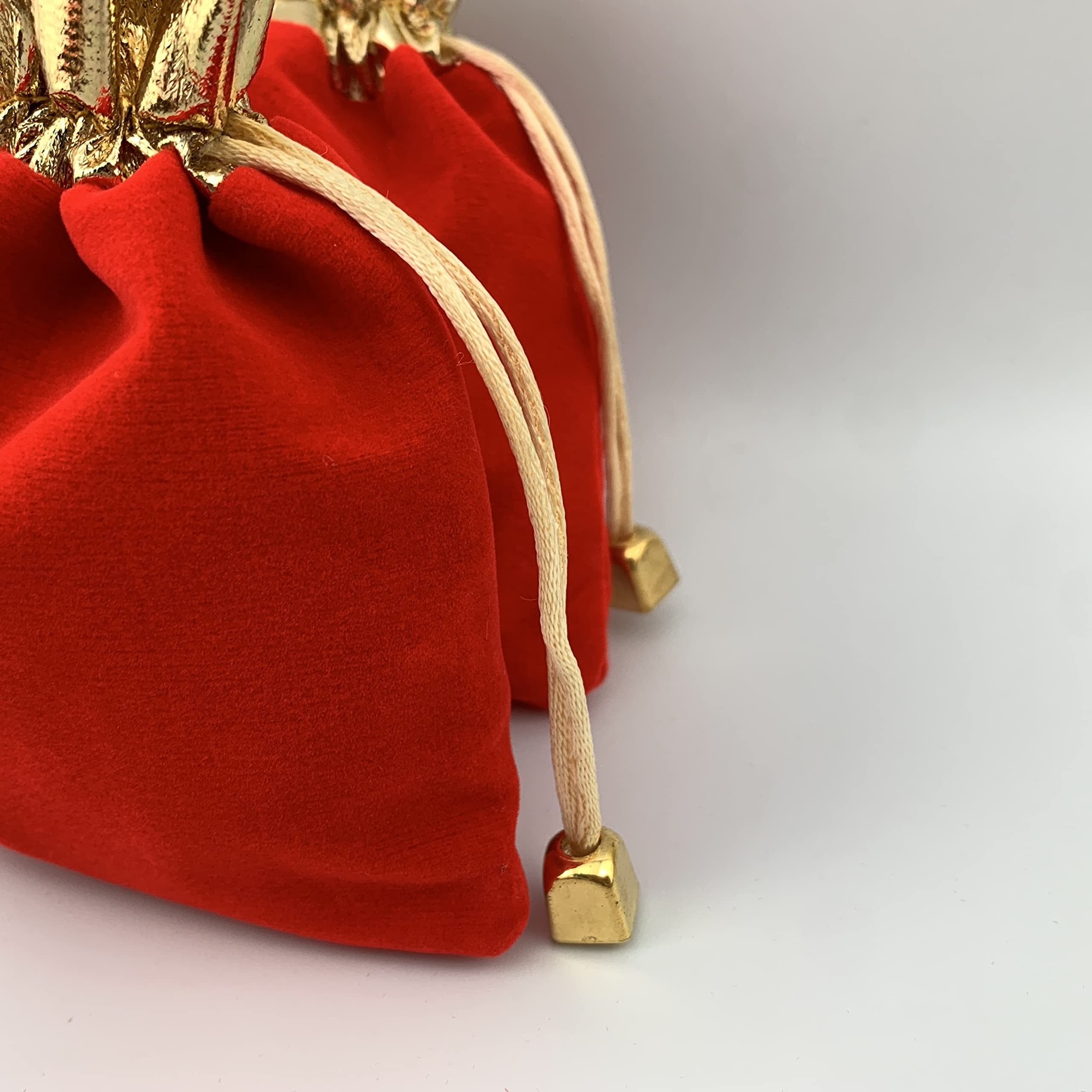 Palmhomee Velvet Drawstring Gift Bags - 5x6 Inch Red with Gold Trim (Pack of 12) - Perfect for Jewelry, Party Favors, Wedding Decor & Holiday Gifts