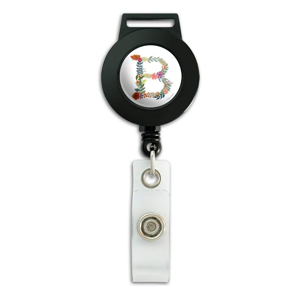 Floral Monogram Letter B Lanyard with Retractable Reel - Elegant Badge ID Card Holder for Work, School & Events (Office, Conference, Hospital, Security)