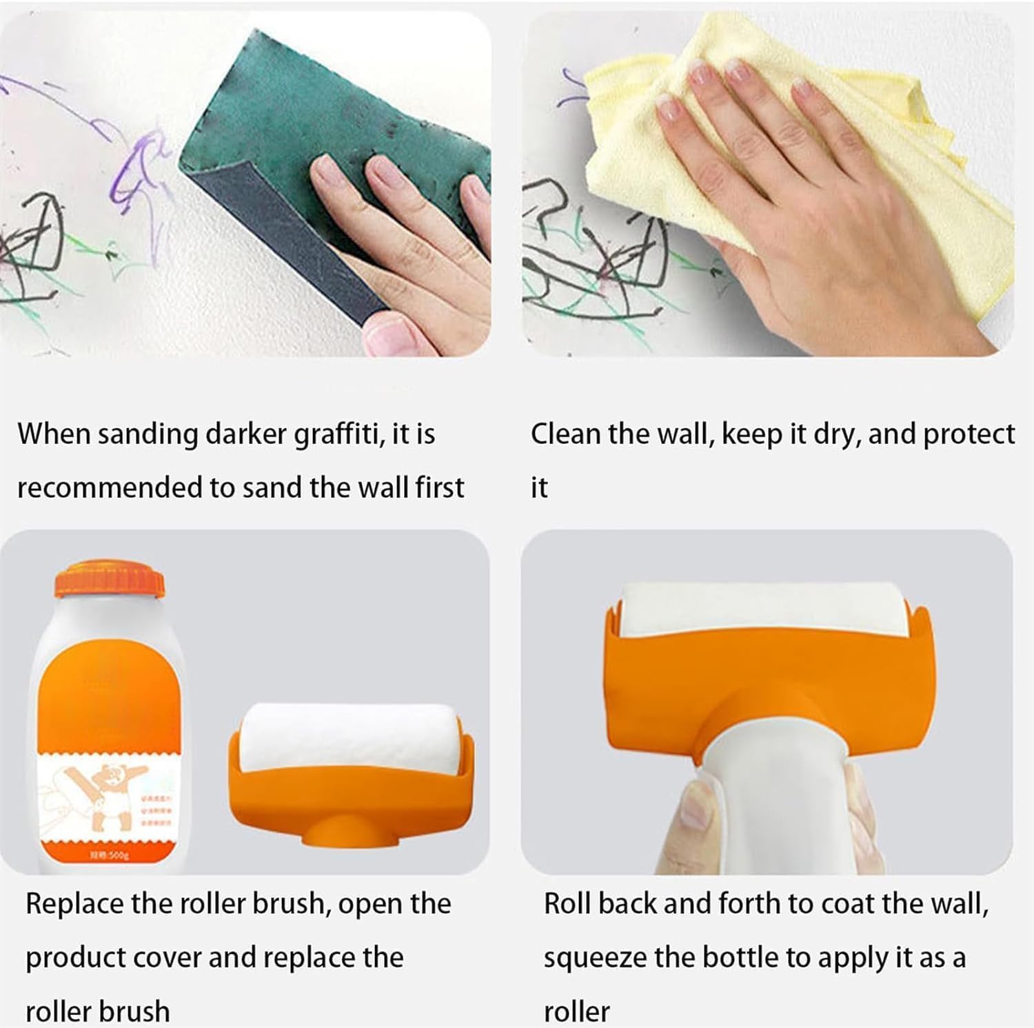 Wall Repair Roller Paint Kit - All-in-One Small Paint Roller Brush with Repair Paste for Walls, Wood & Furniture (White) | Perfect for DIY Home Renovation, Crack Filling & Surface Restoration