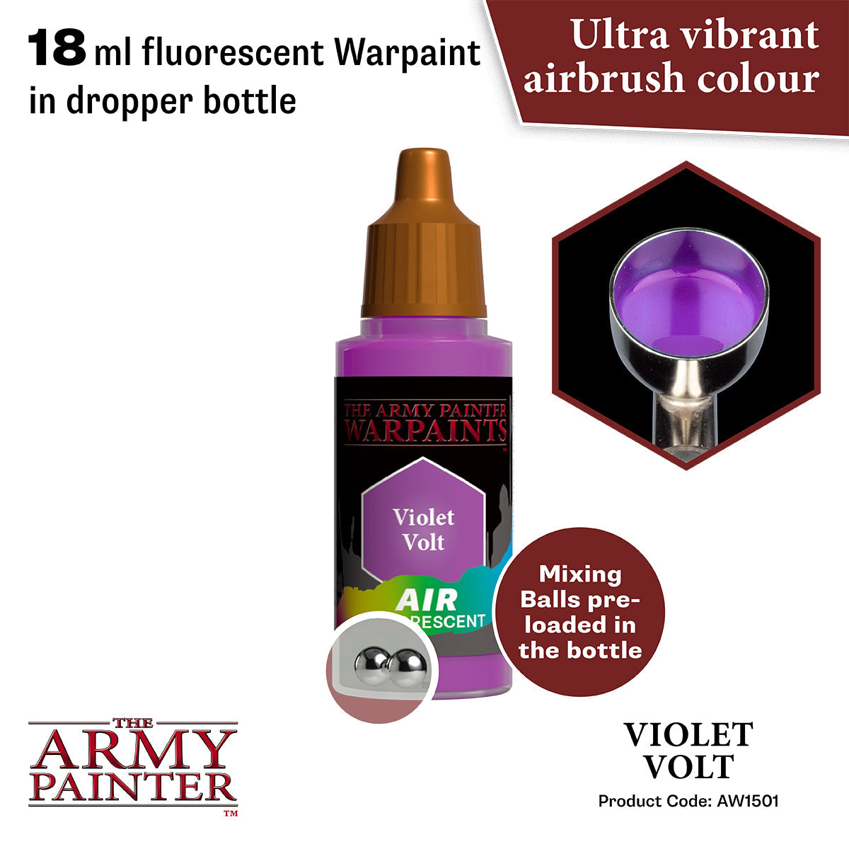 Warpaints Air Fluorescent Paint - Violet Volt Color for Airbrush & Model Painting | Perfect for Cosplay, Miniatures & Art Projects