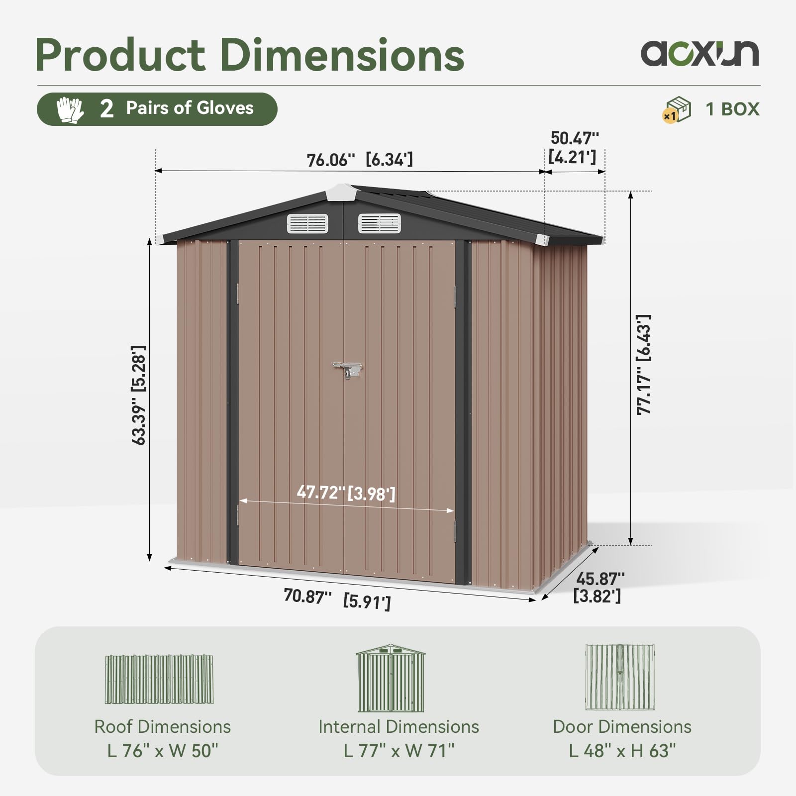 Aoxun 6x3.9 FT Outdoor Storage Shed with Metal Base - Lockable Garden Shed for Tools, Bikes & Backyard Storage | Durable Brown Weather-Resistant Shed for Patio, Poolside & Yard Organization