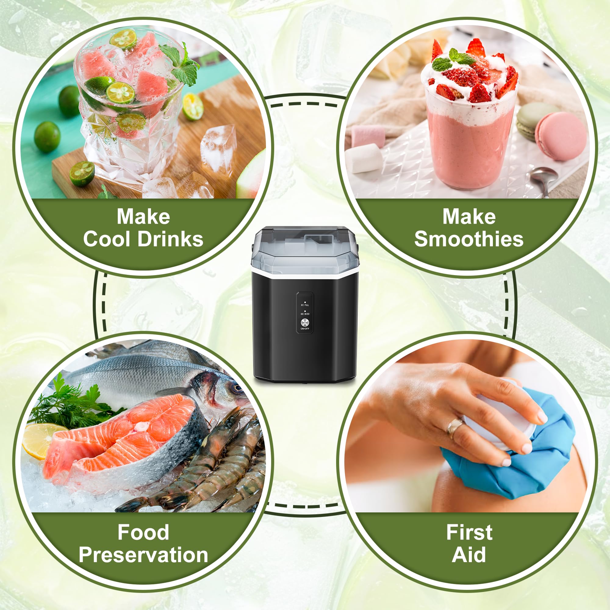 NicBex Countertop Nugget Ice Maker - 34Lbs/24H Self-Cleaning Portable Ice Machine with One-Button Operation for Home, Kitchen, Bar, Office & Parties - Perfect for Cocktails, Iced Coffee & Entertaining (Black)
